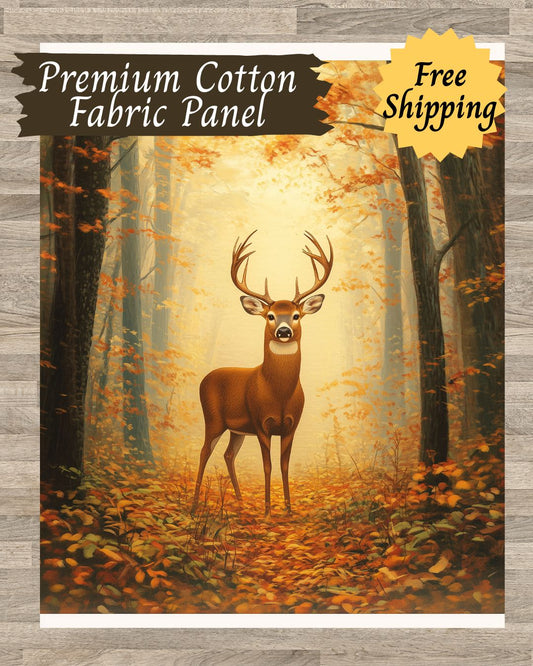 Autumn Deer Quilt Panel – Whimsical Fall Forest Design | 100% Cotton | 36" x 42"