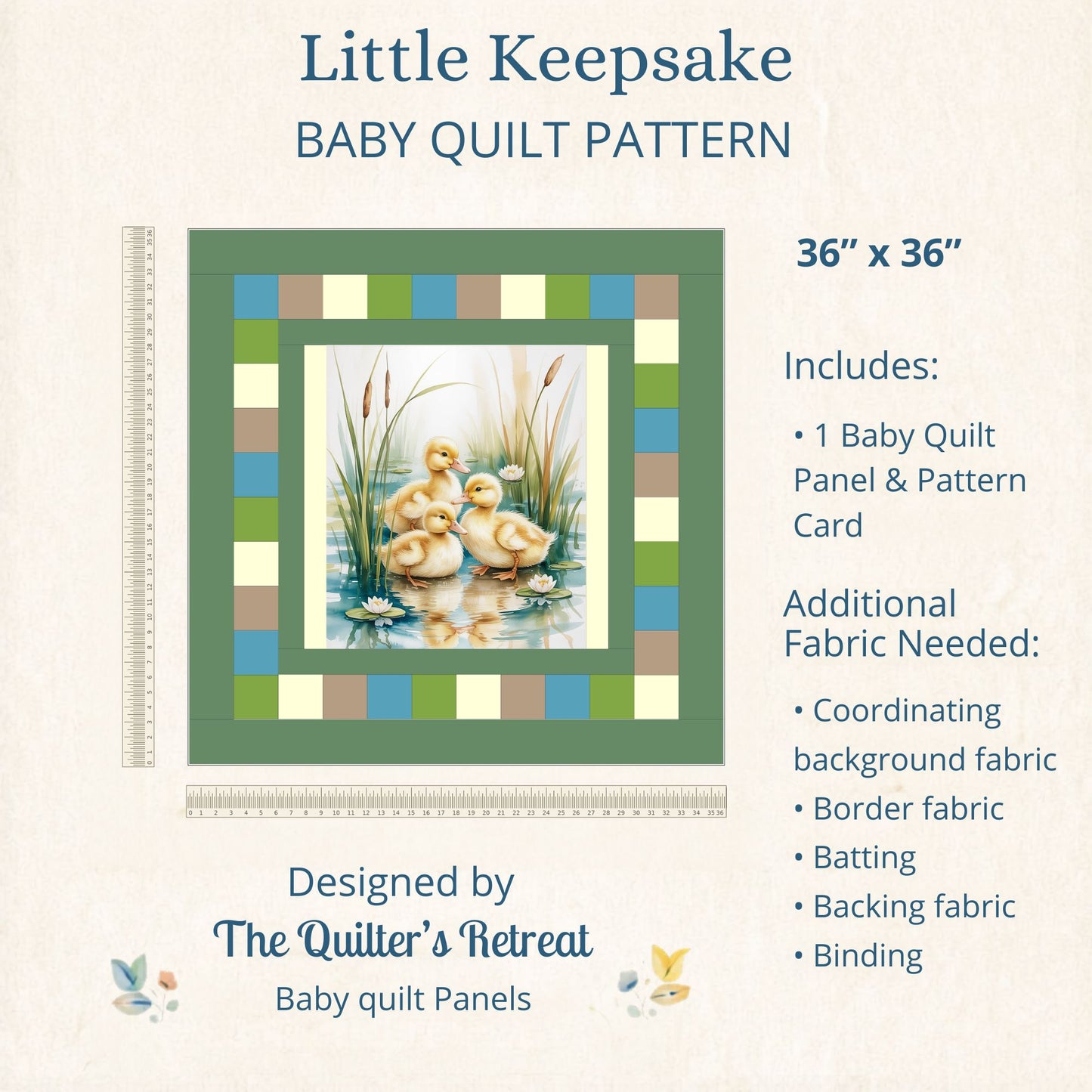 Little Marsh Ducklings Baby Quilt Panel + Pattern