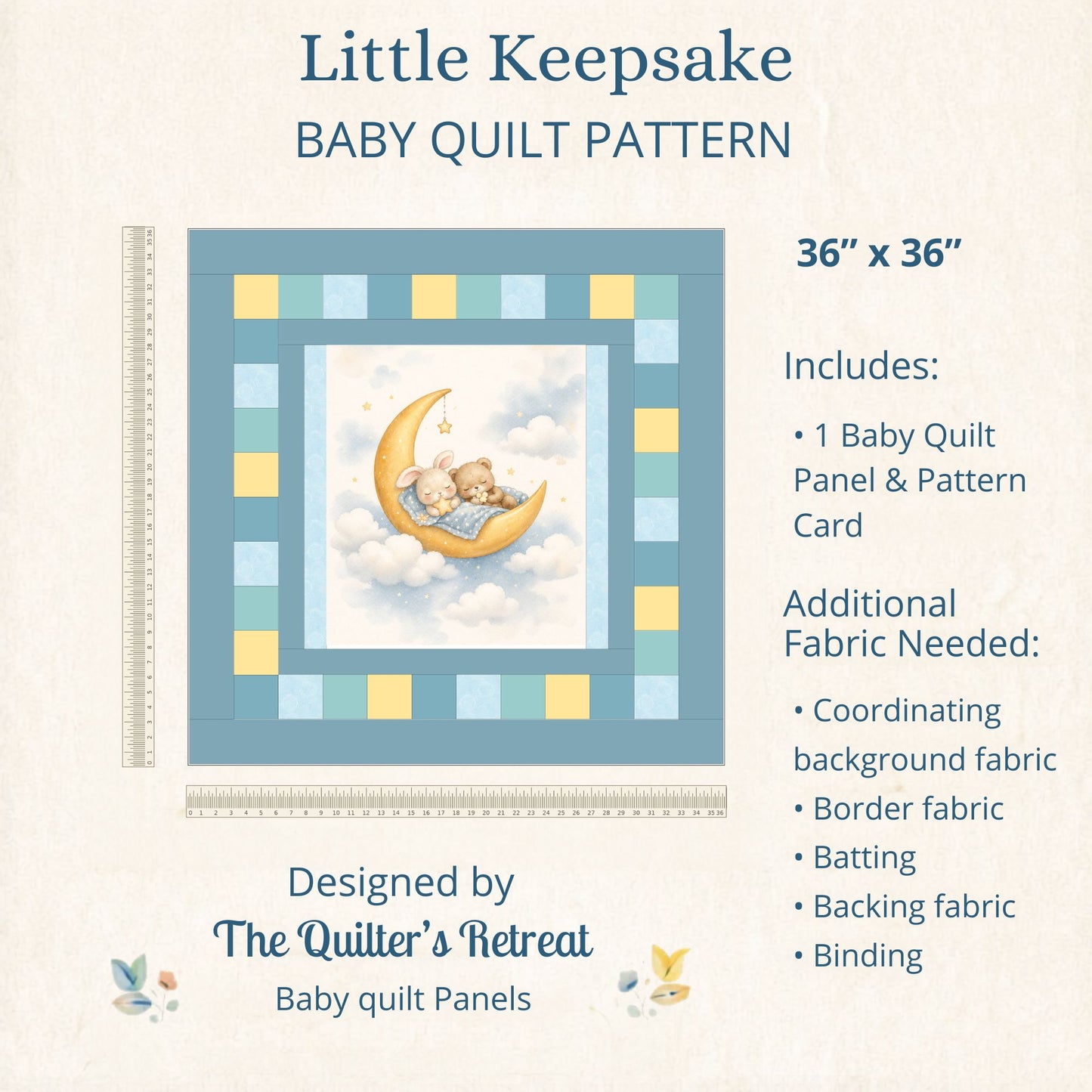 Moonlit Bunny & Bear Baby Quilt Panel + Pattern
