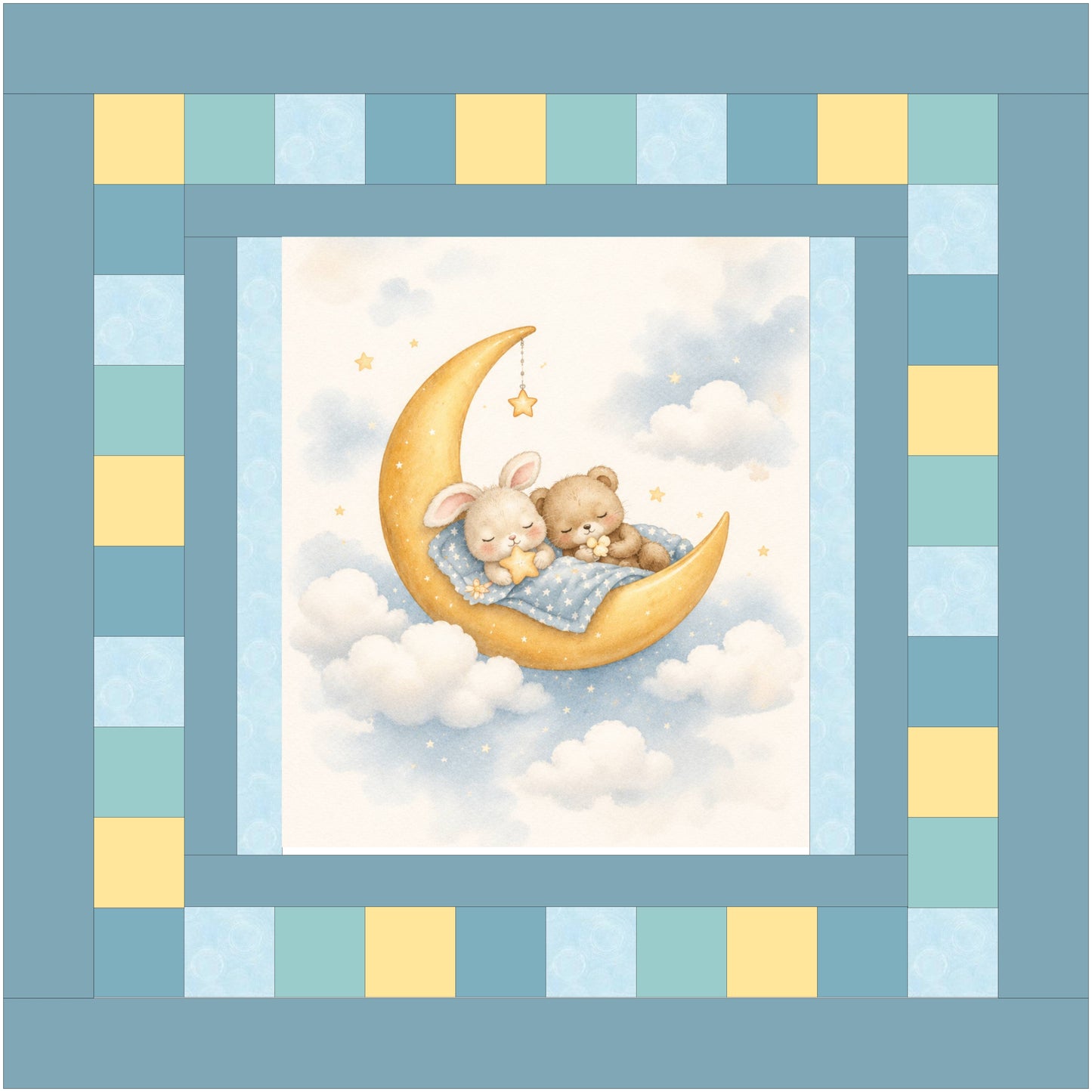 Moonlit Bunny & Bear Baby Quilt Panel + Pattern