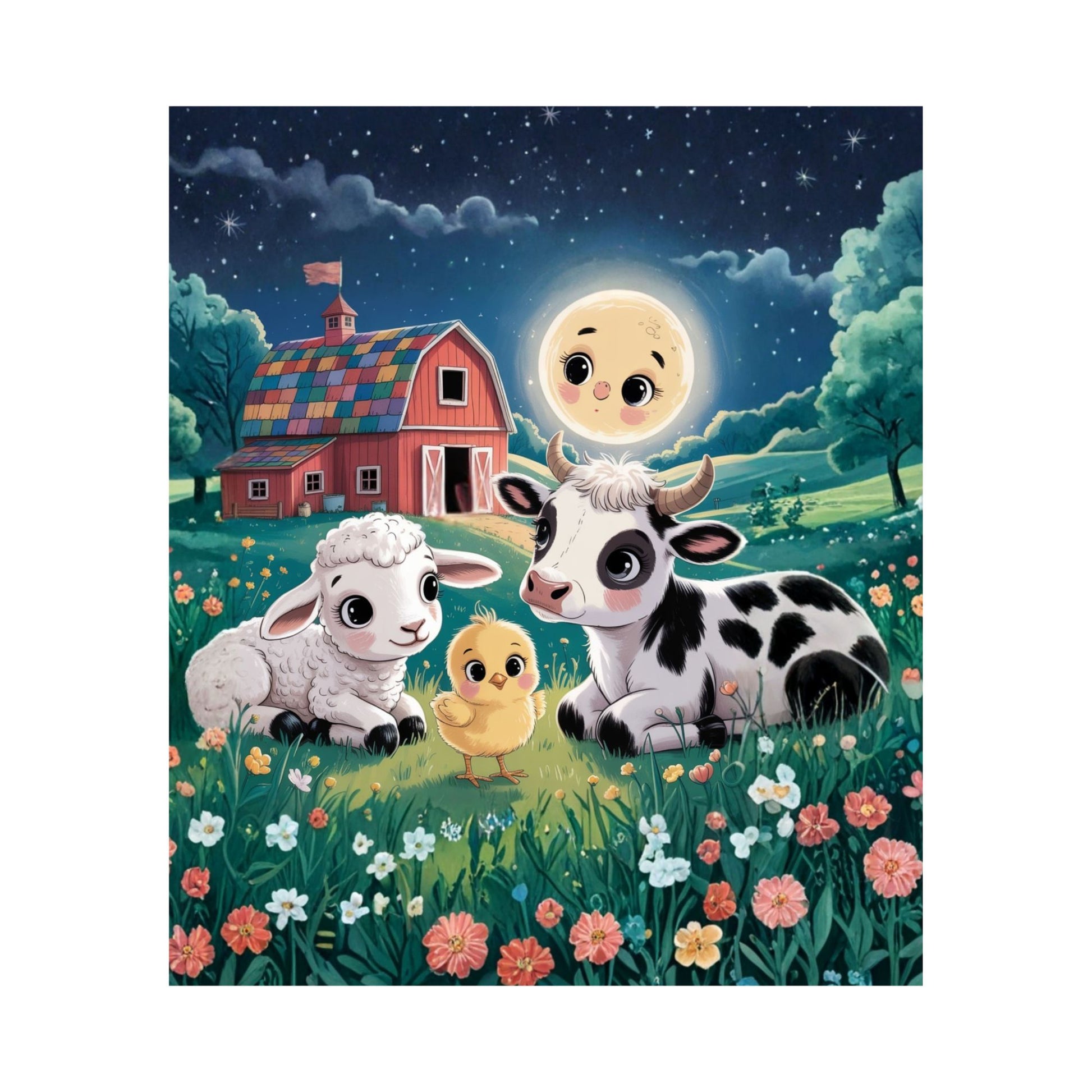 Farm friends baby quilt panel print — baby farm animals in a sunny meadow