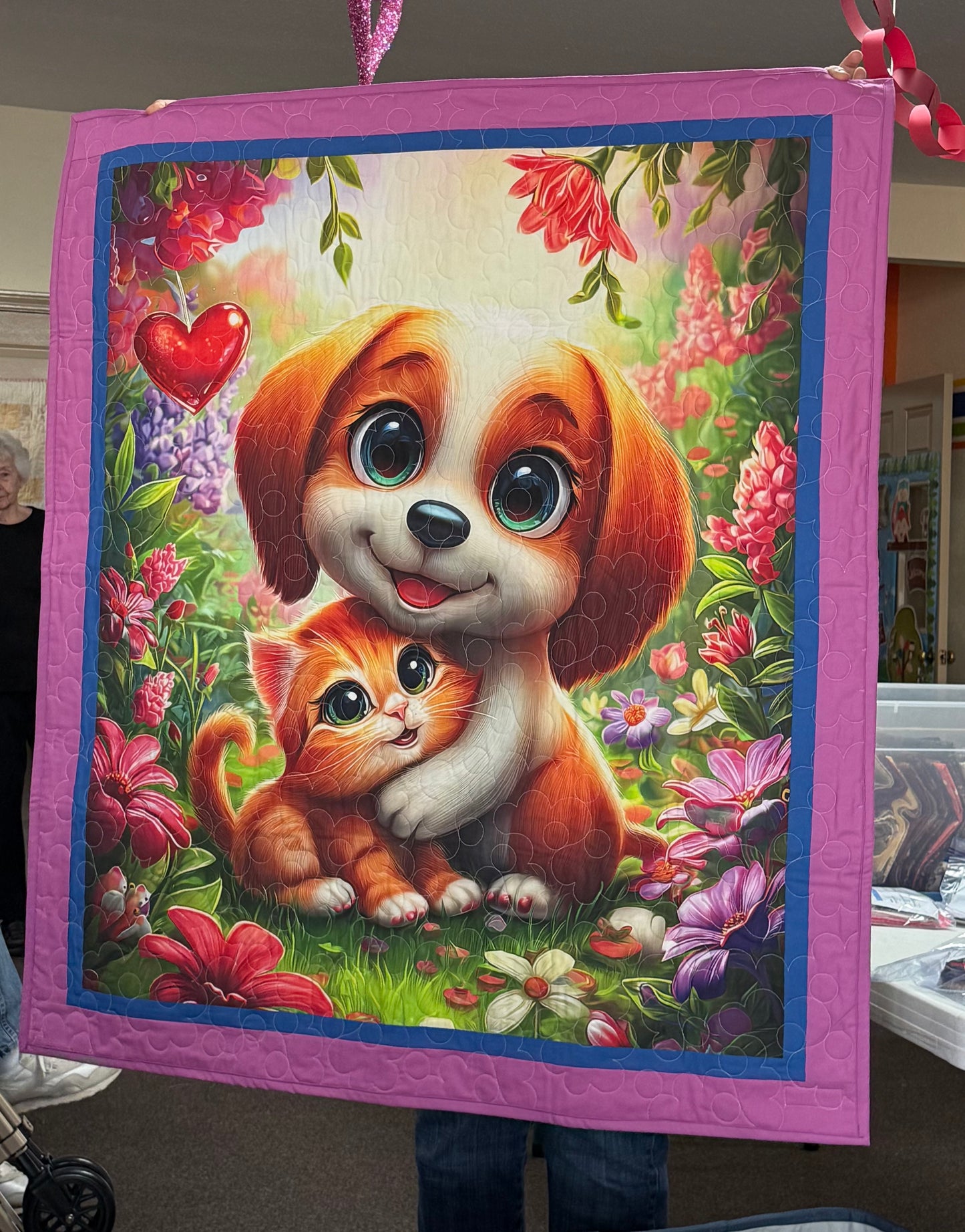 Puppy & Kitten in Bloom Fabric Panel – 1 Yard