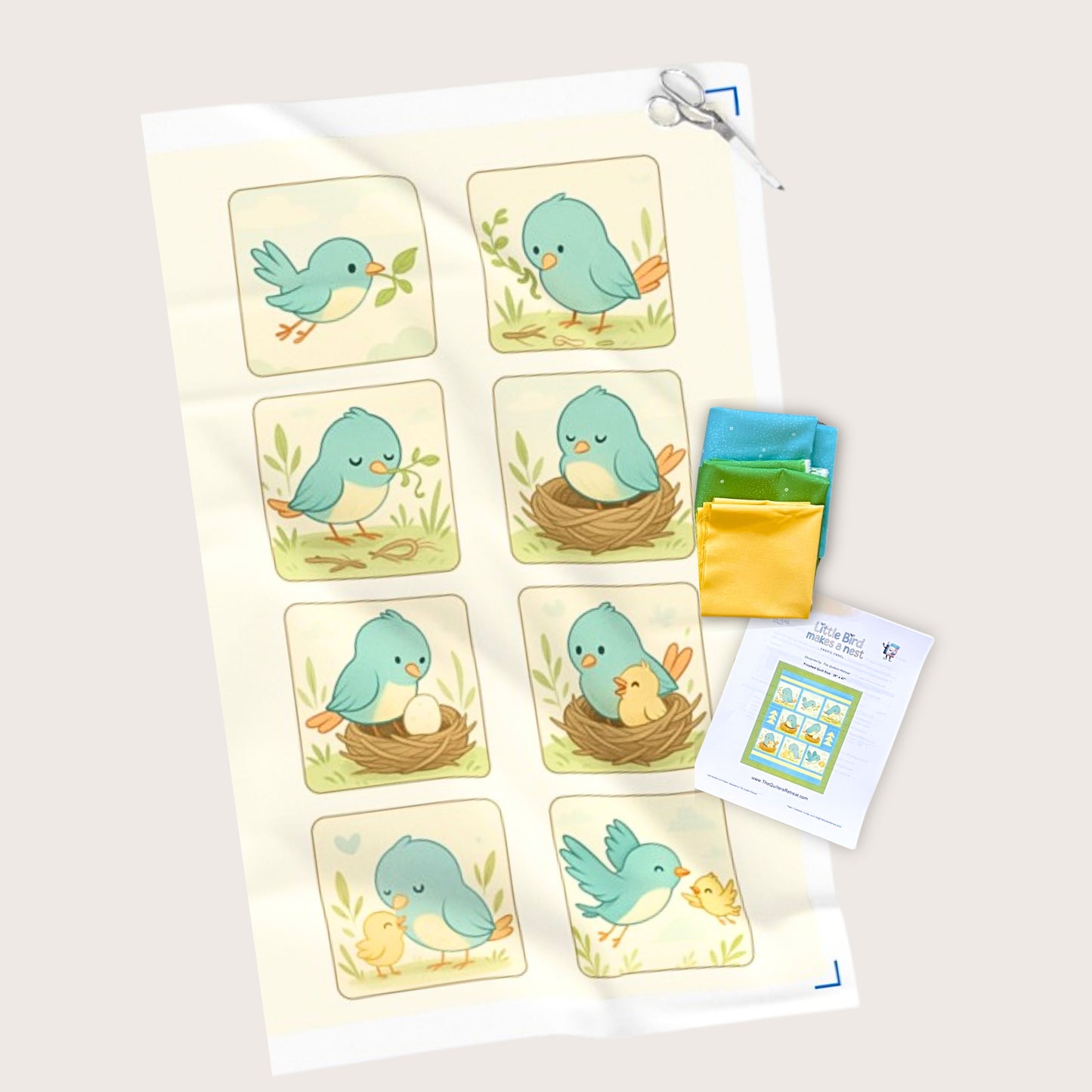 Little Birdie Storybook Quilt Kit – Includes Panel, Coordinated Fabric and Pattern