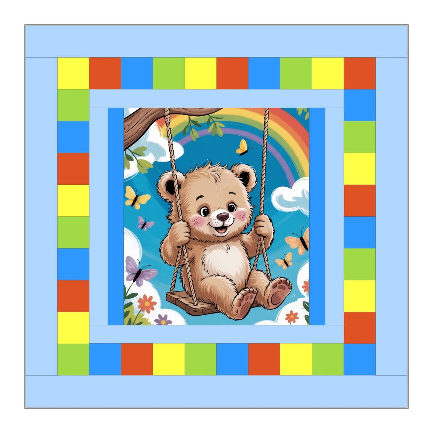 Rainbow Bear Baby Quilt Panel/Pattern and Quilt Kit