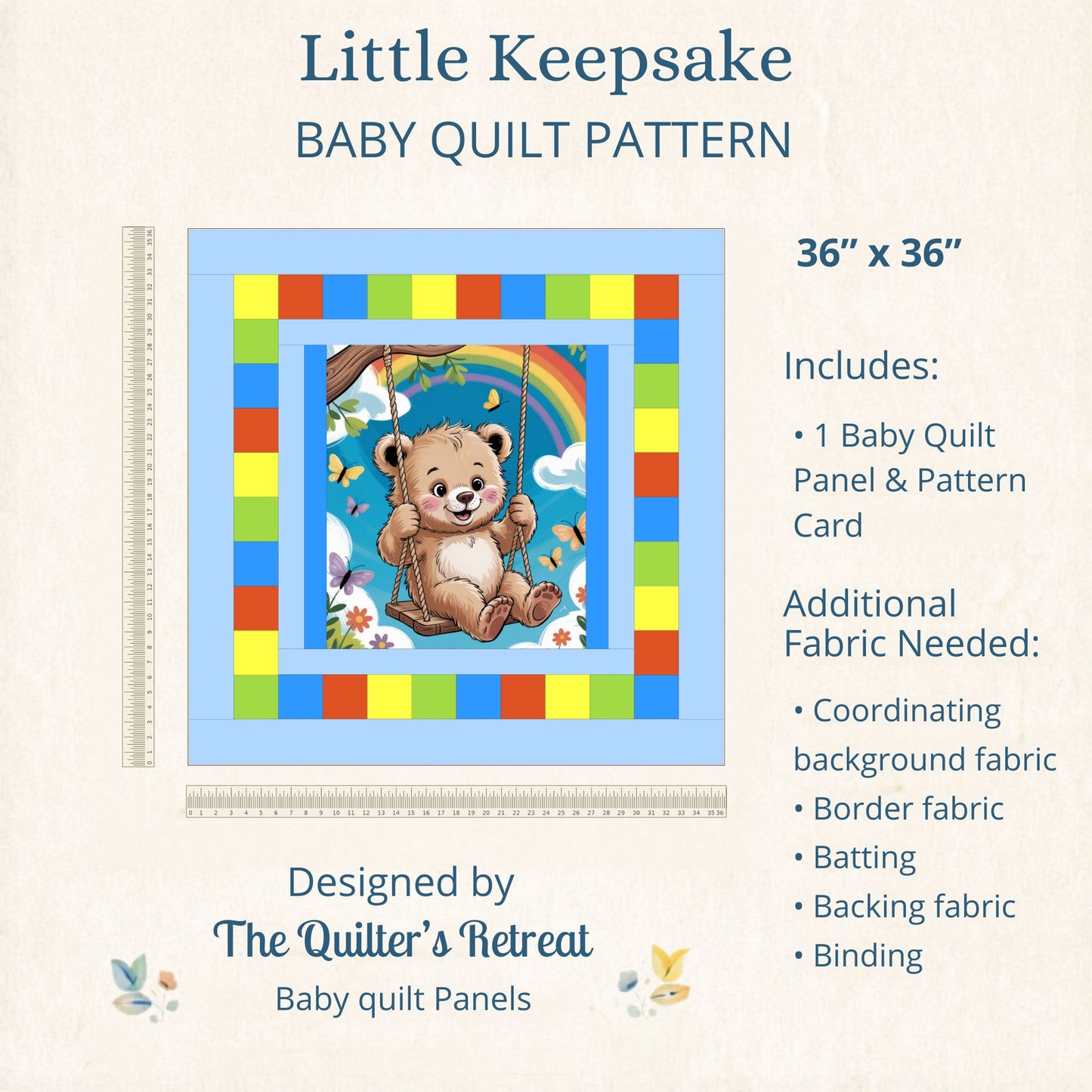 Rainbow Bear Baby Quilt Panel/Pattern and Quilt Kit