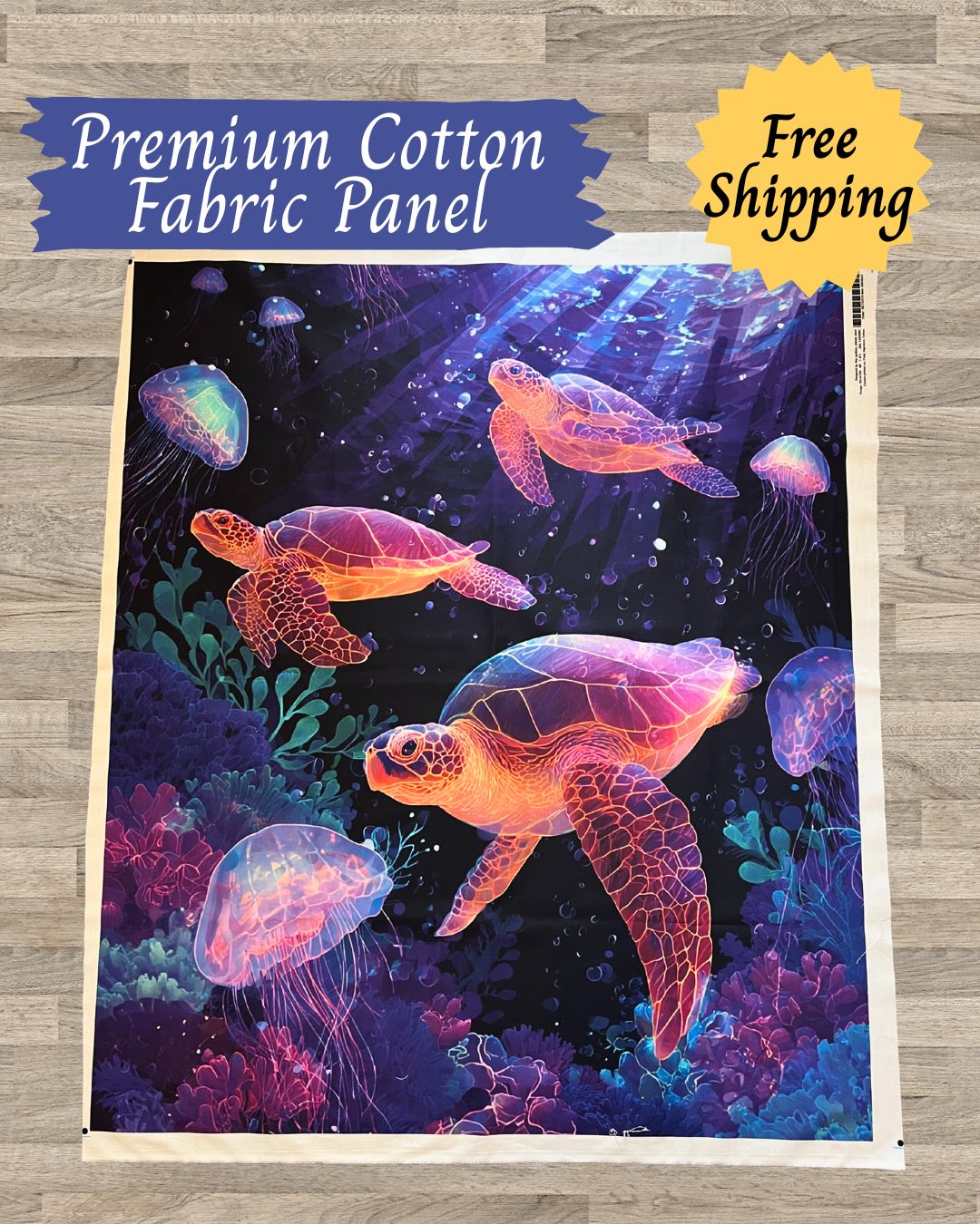 Sea Turtle Glow Quilt Panel – 100% Cotton | 36" x 42"