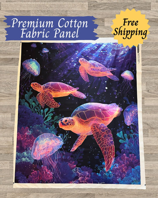 Sea Turtle Glow Quilt Panel – 100% Cotton | 36" x 42"