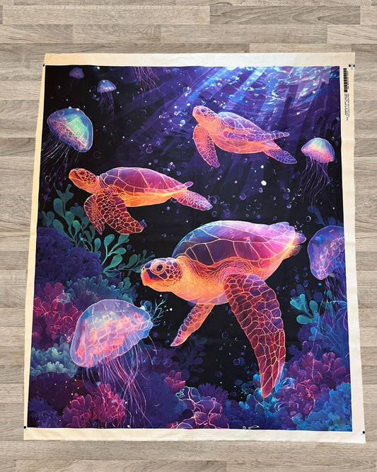 Sea Turtle Glow Quilt Panel – 100% Cotton | 36" x 42"