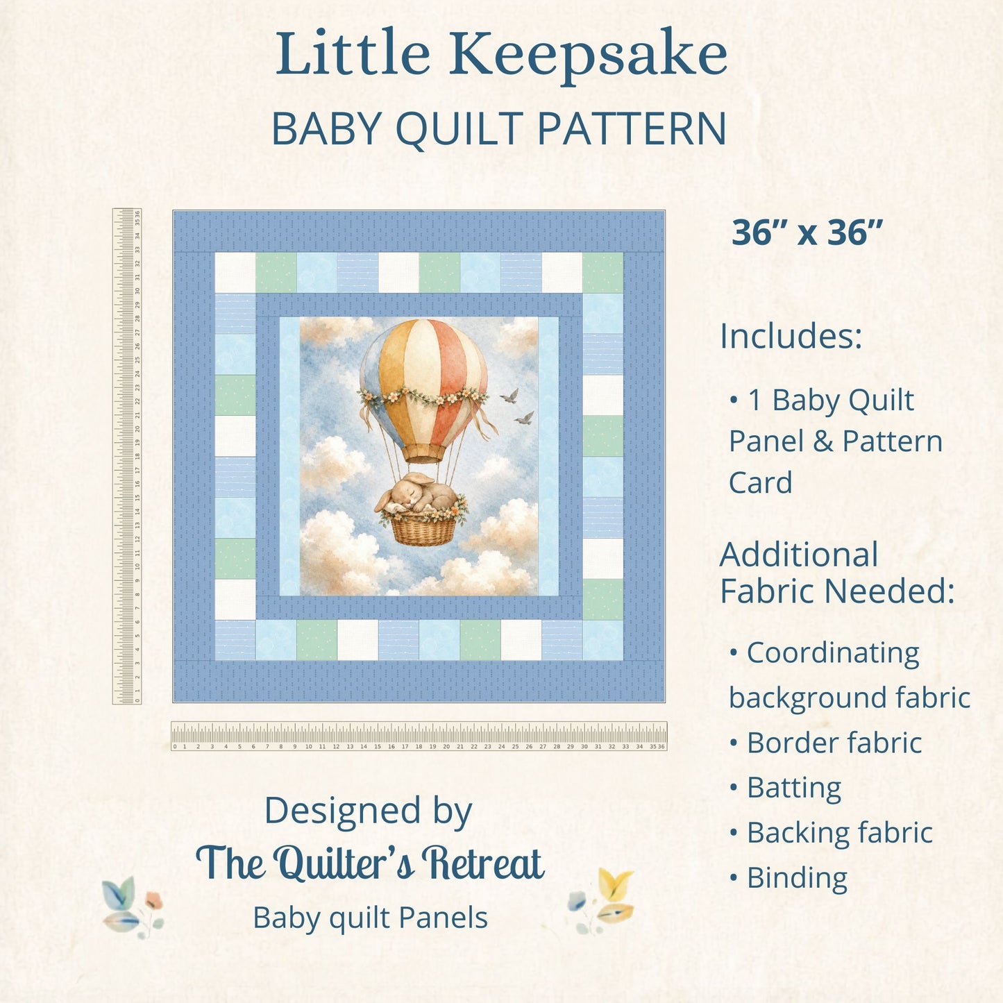 Sleepy Bunny Balloon Baby Quilt Panel + Pattern