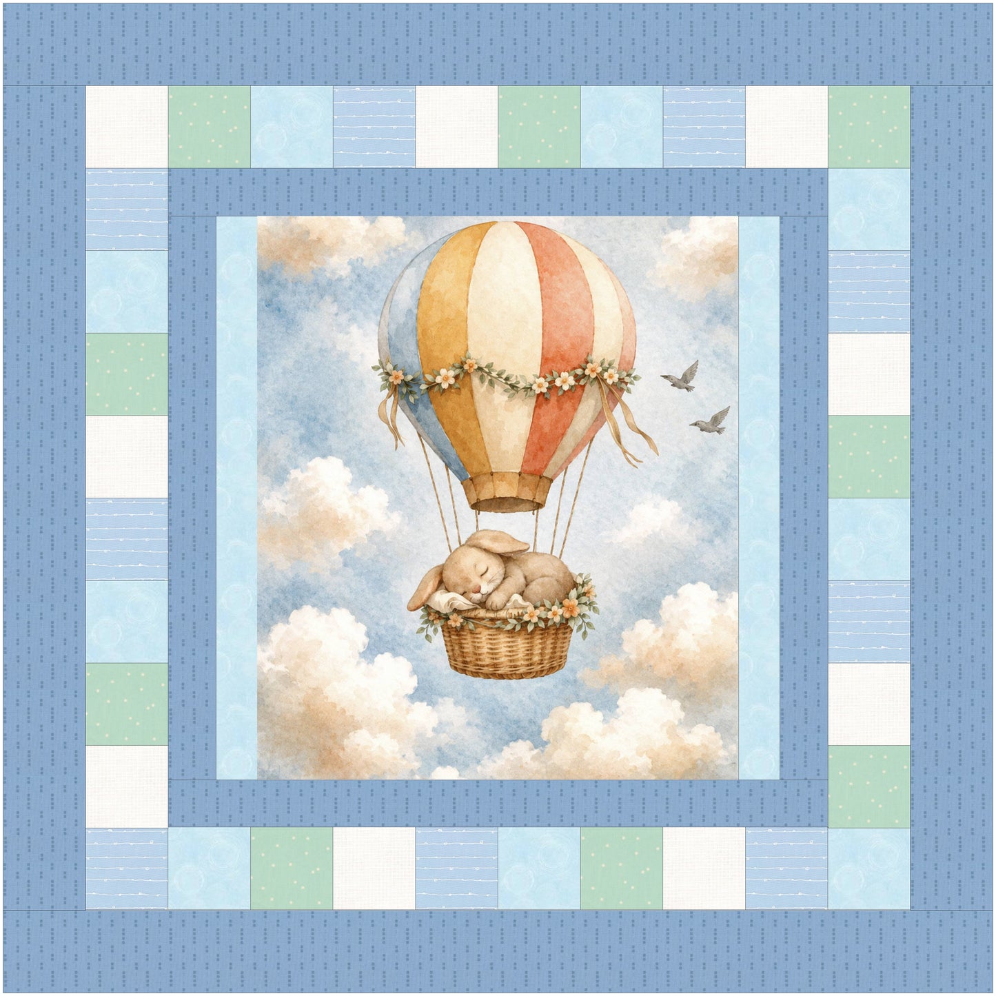 Sleepy Bunny Balloon Baby Quilt Panel + Pattern