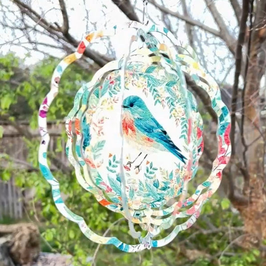 Patchwork Bluebird Wind Spinner