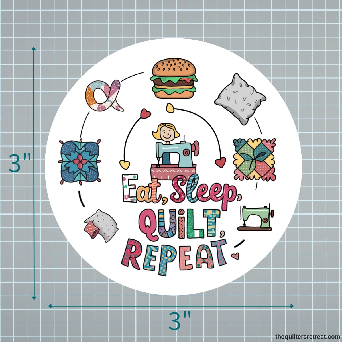 Eat Sleep Quilt Repeat Vinyl Sticker