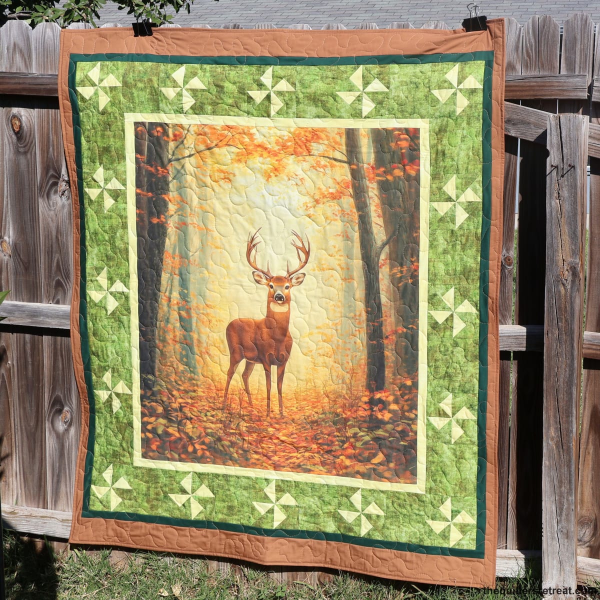 Autumn Deer Quilt Panel – Whimsical Fall Forest Design | 100% Cotton | 36" x 42"