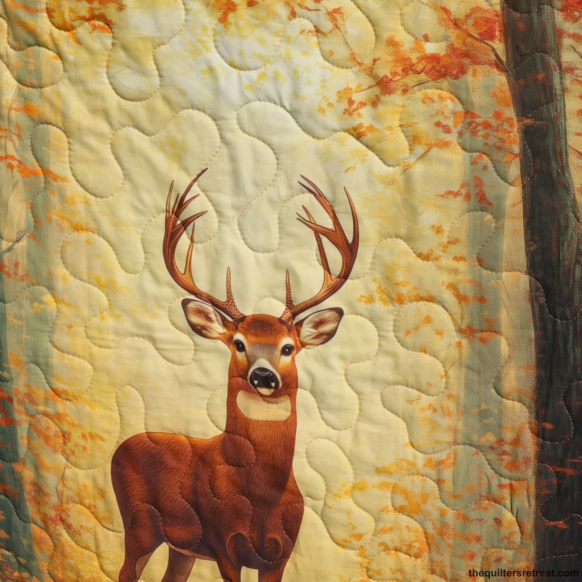 Autumn Deer Quilt Panel – Whimsical Fall Forest Design | 100% Cotton | 36" x 42"