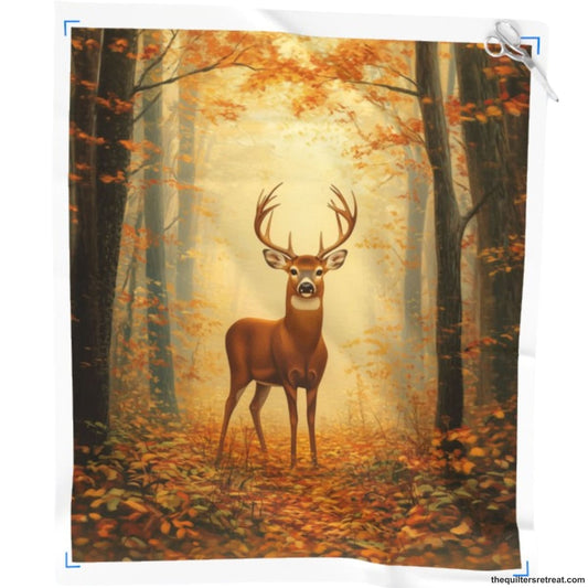 Autumn Deer Quilt Panel – Whimsical Fall Forest Design | 100% Cotton | 36" x 42"
