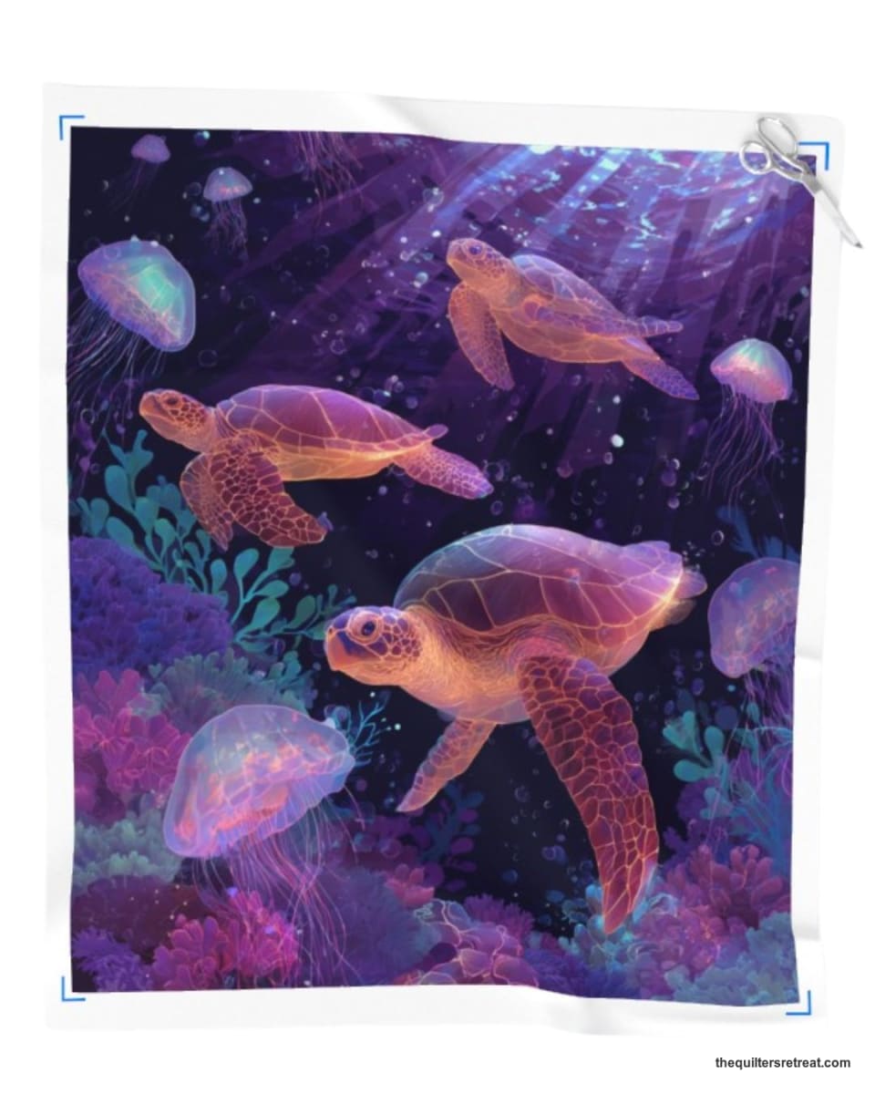 Sea Turtle Glow Quilt Panel – 100% Cotton | 36" x 42"