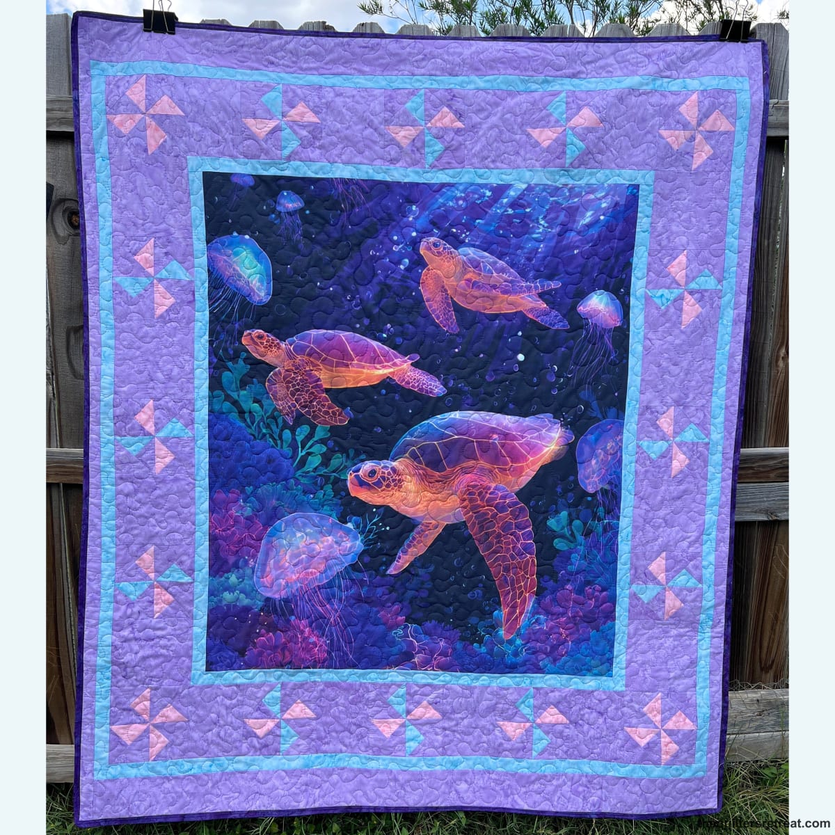 Sea Turtle Glow Quilt Panel – 100% Cotton | 36" x 42"