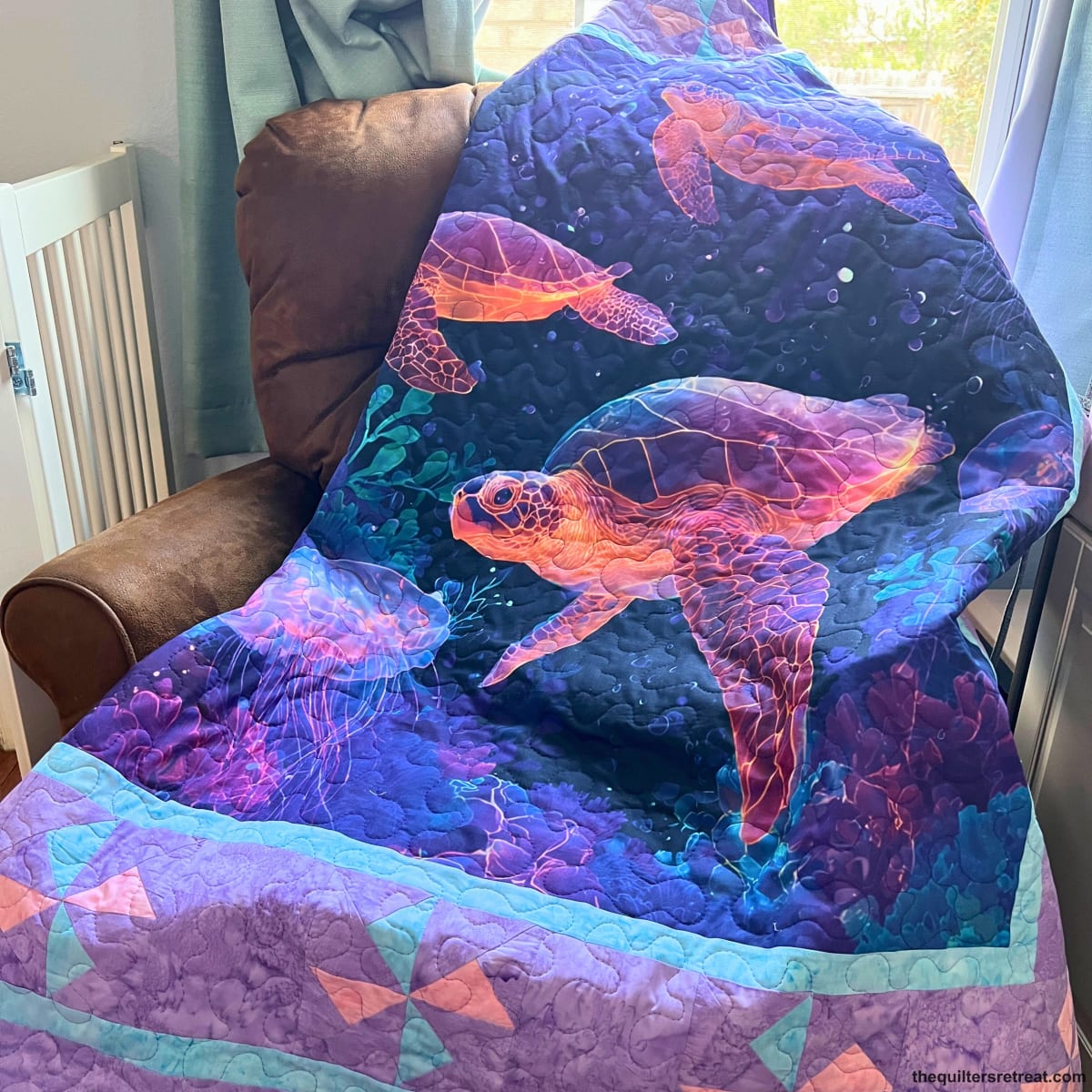 Sea Turtle Glow Quilt Panel – 100% Cotton | 36" x 42"