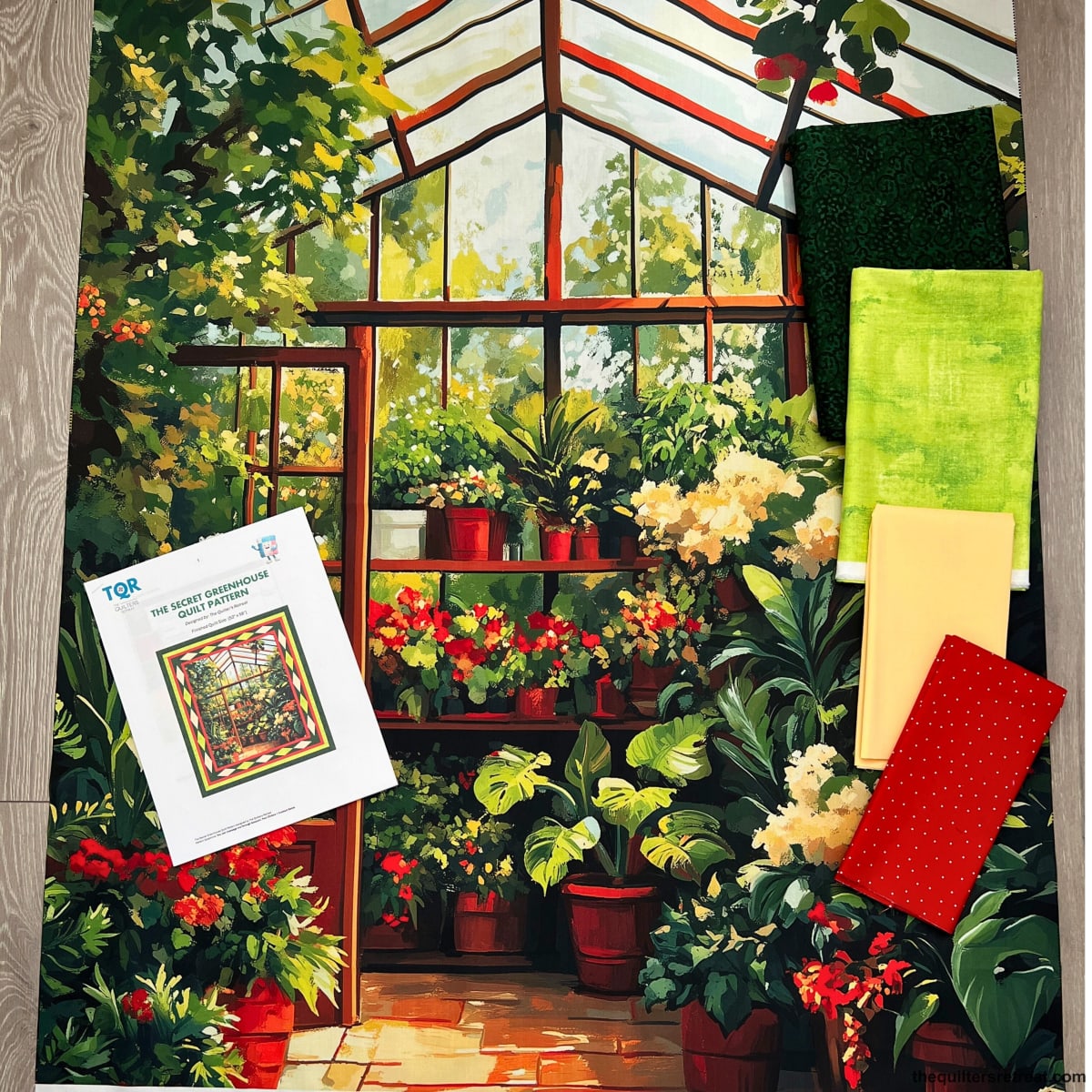 The Secret Greenhouse Quilt Panel – 36” x 42” Nature-Inspired Fabric Panel with Pattern
