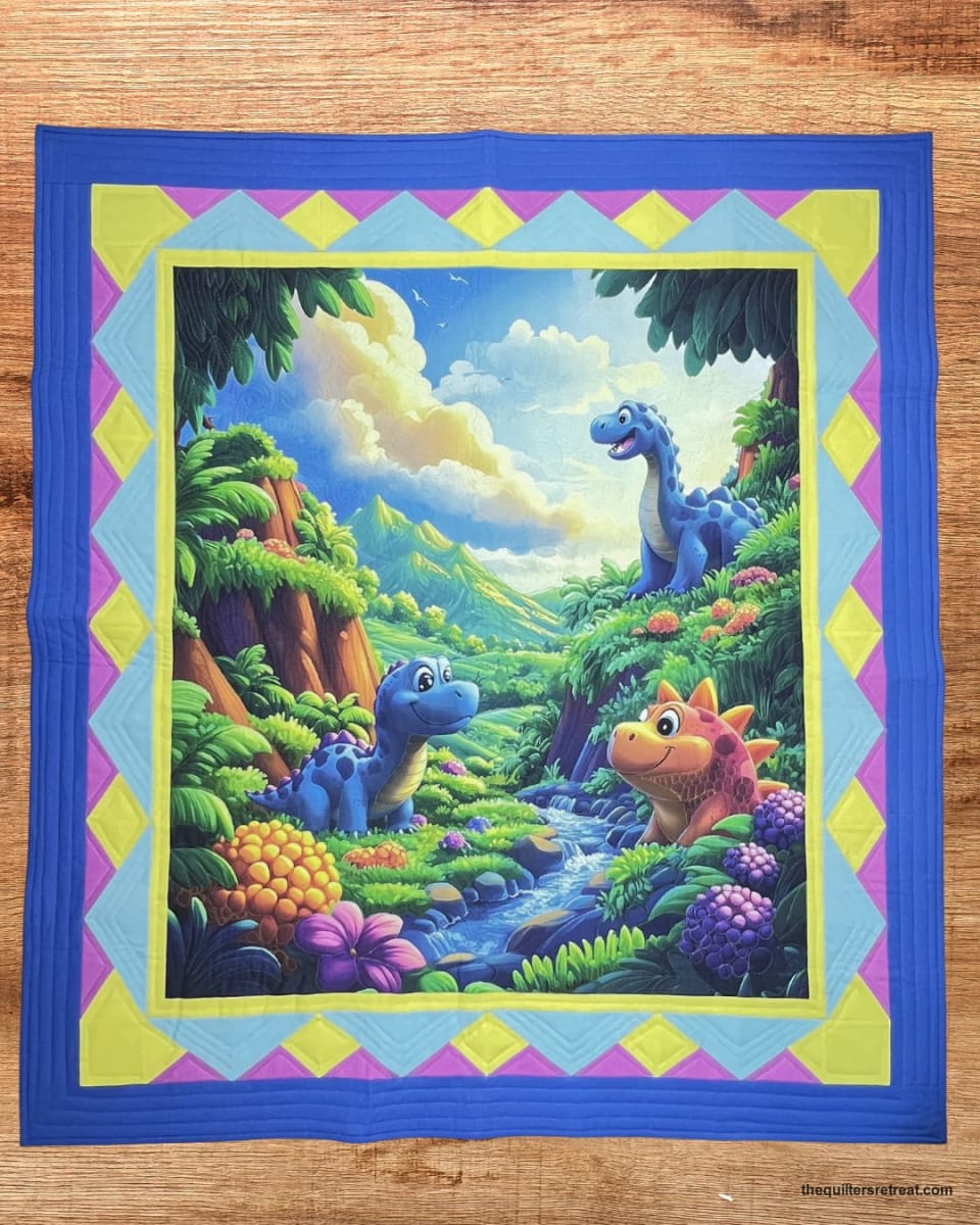 We Love Dinosaurs Quilt Panel – 36"x42" Colorful Fabric for Kids Quilts, Dinosaur Nursery Decor, Baby & Toddler Bedding
