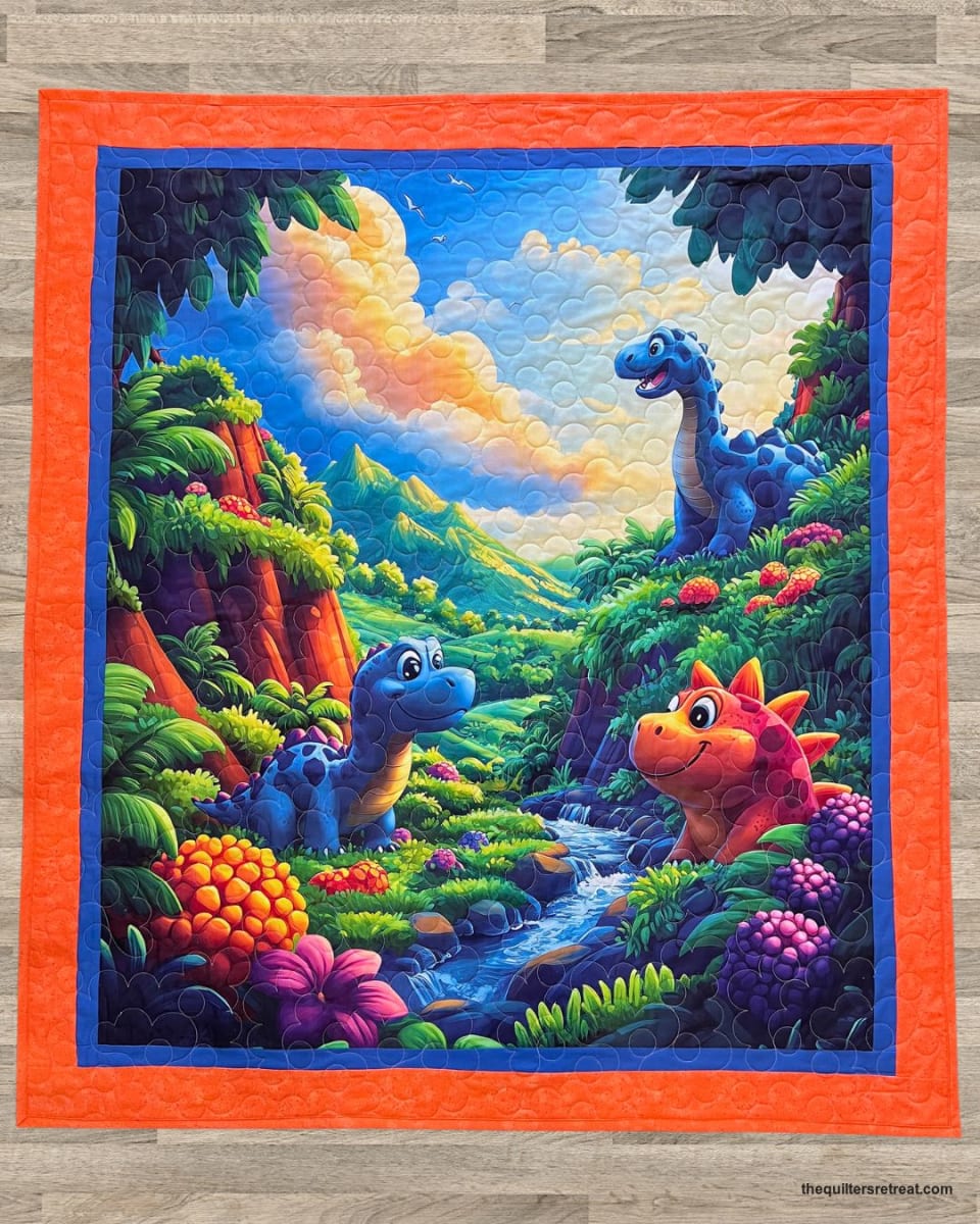 We Love Dinosaurs Quilt Panel – 36"x42" Colorful Fabric for Kids Quilts, Dinosaur Nursery Decor, Baby & Toddler Bedding