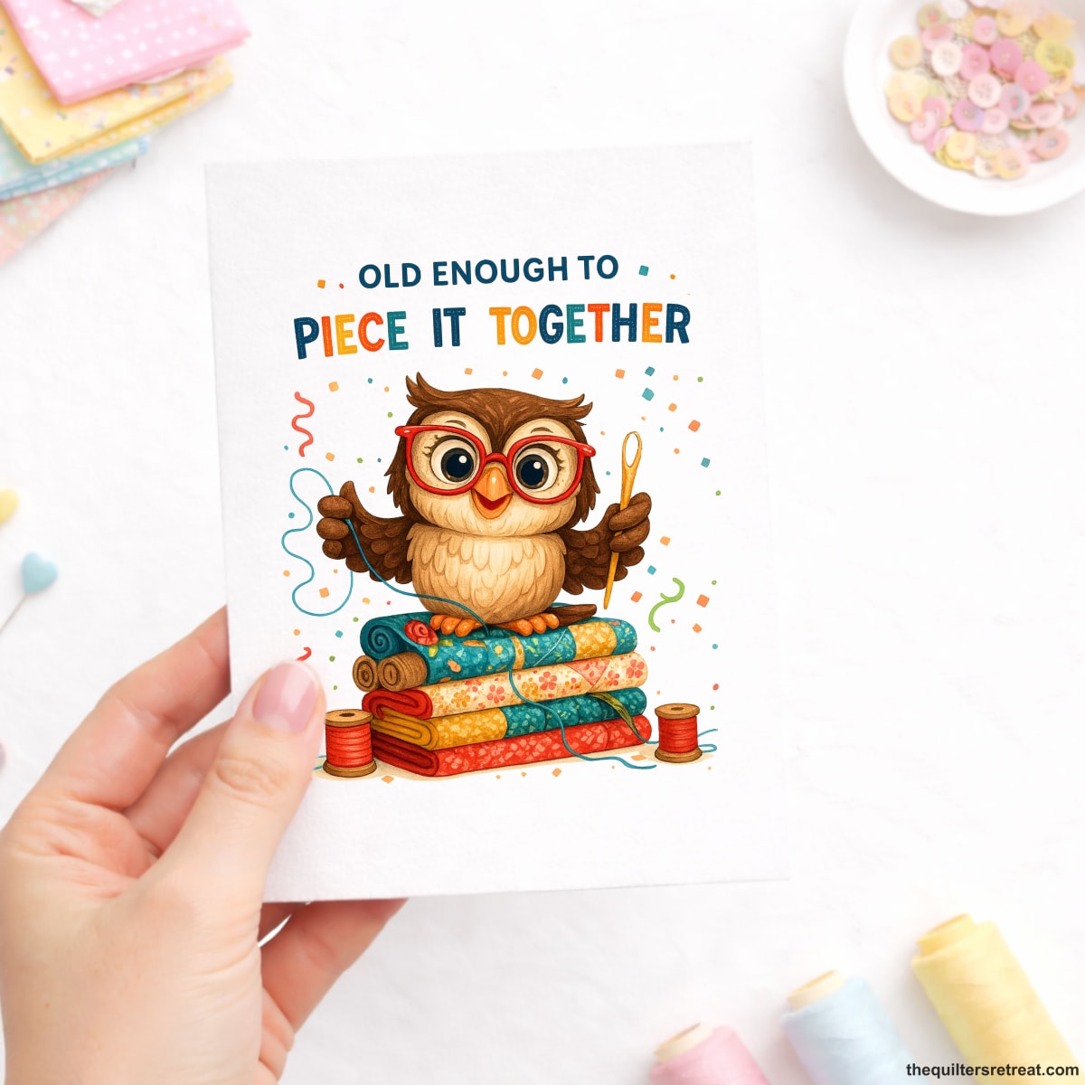 Old Enough to Piece It Together – Funny Quilting Birthday Card for Quilters
