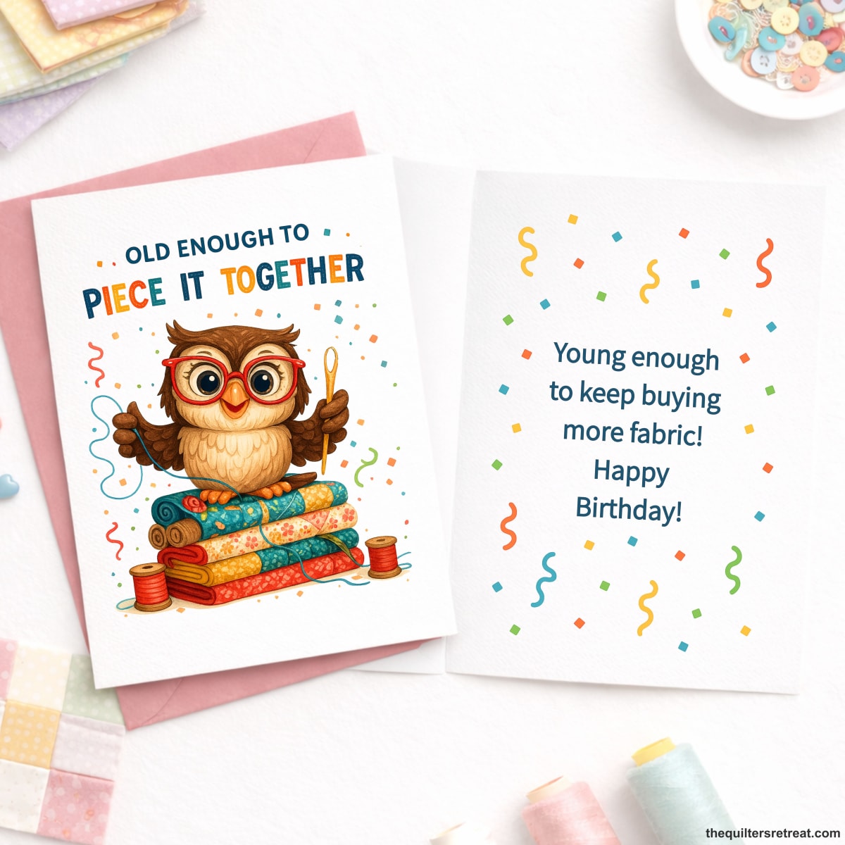 Old Enough to Piece It Together – Funny Quilting Birthday Card for Quilters