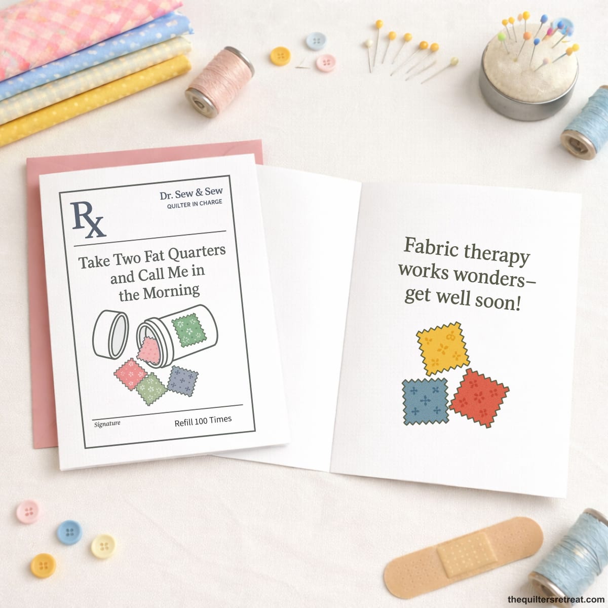 Take Two Fat Quarters and Call Me in the Morning – Quilting Get Well Card