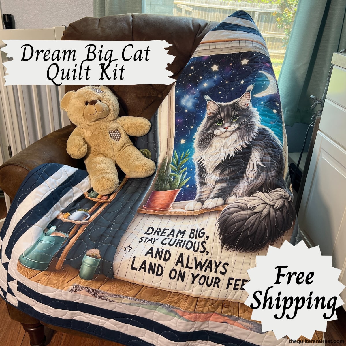 Dream Big Cat Beginner Quilt Kit – 48” x 53”