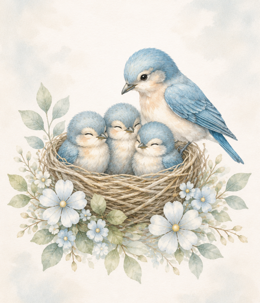 Bluebird Nest Baby Quilt Panel + Pattern