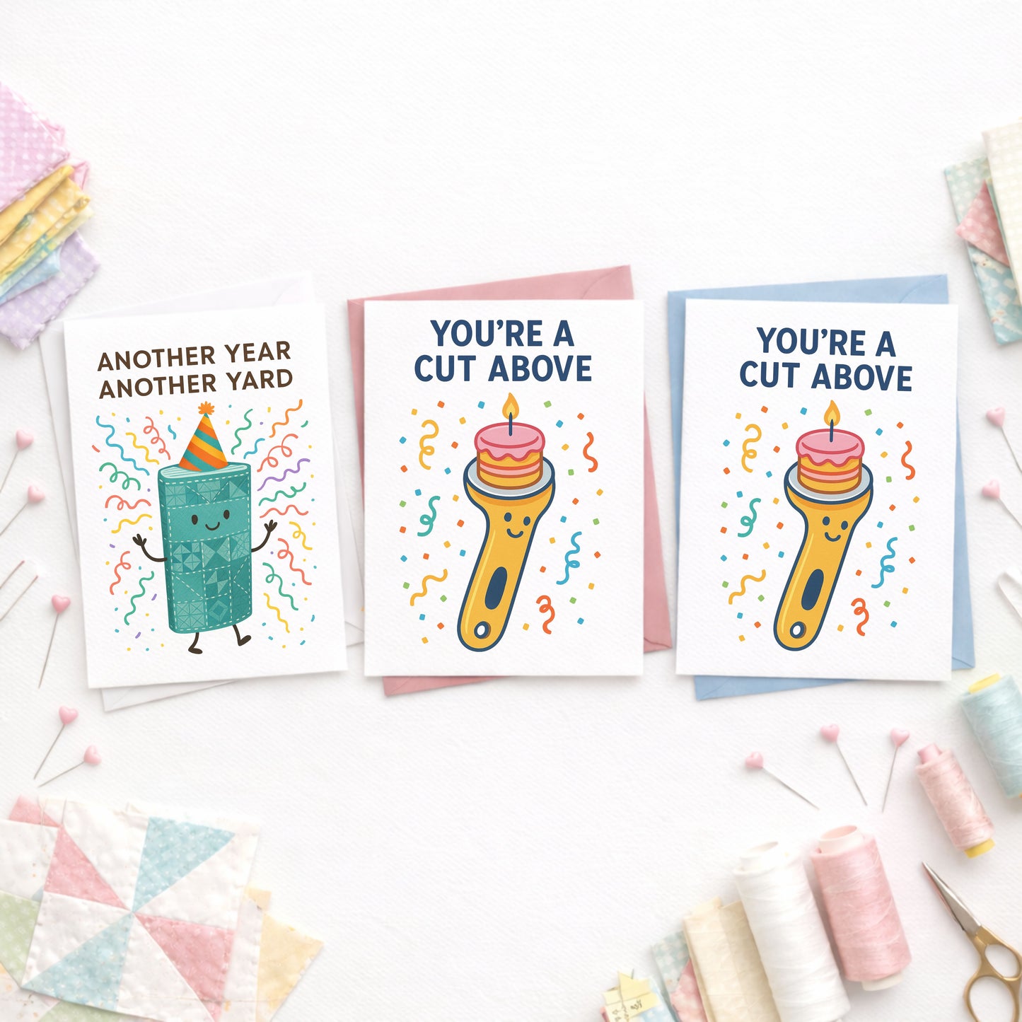 Birthday Card Set for Quilters – 3-Pack Funny Quilting Greeting Cards