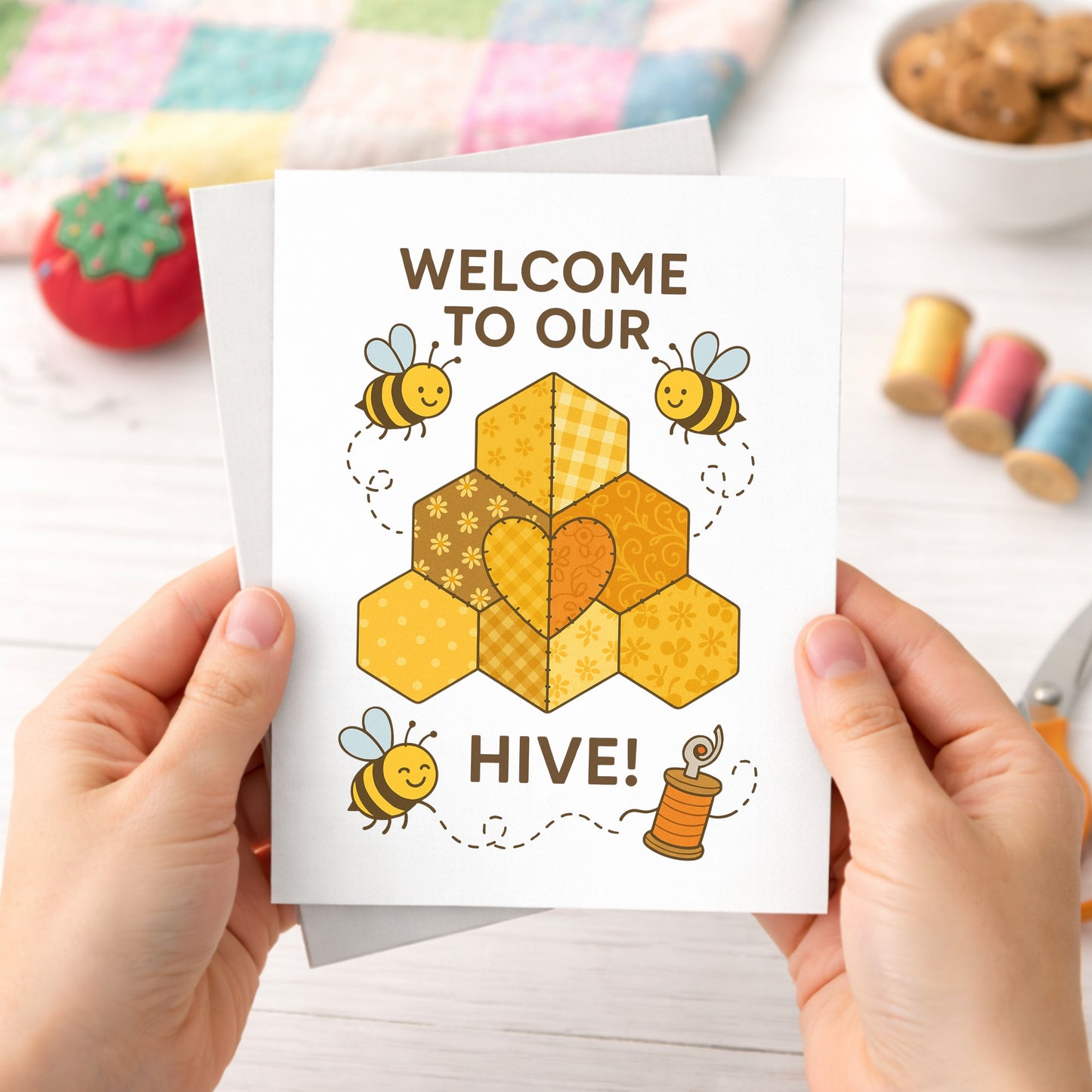 Welcome to our Hive – Quilting Bee Card for Quilting Bees and Sewing Circles