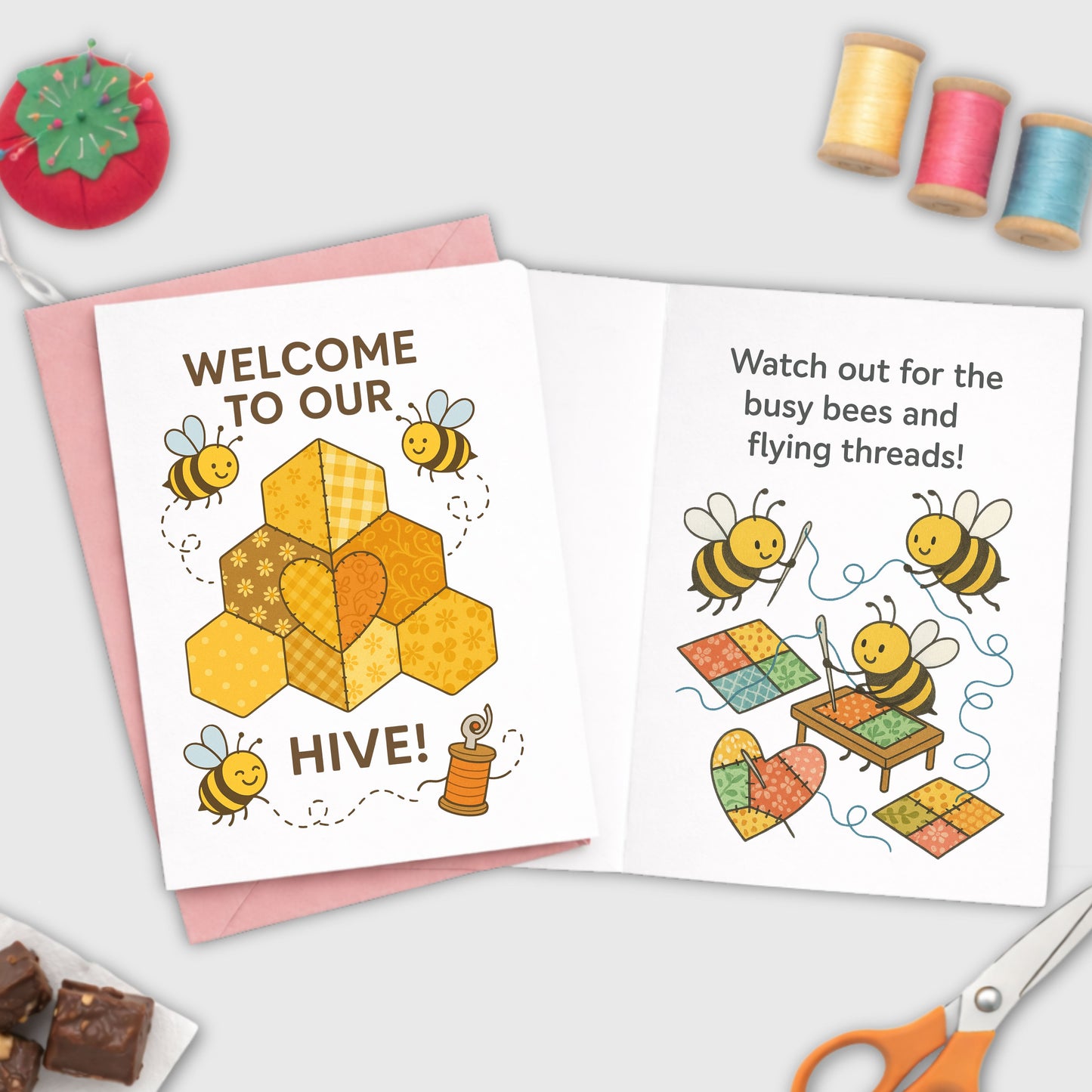 Welcome to our Hive – Quilting Bee Card for Quilting Bees and Sewing Circles