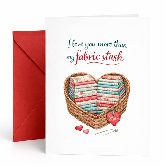 I Love You More Than My Fabric Stash – Funny Quilting Galentine / Valentine / Friendship Card for Quilters