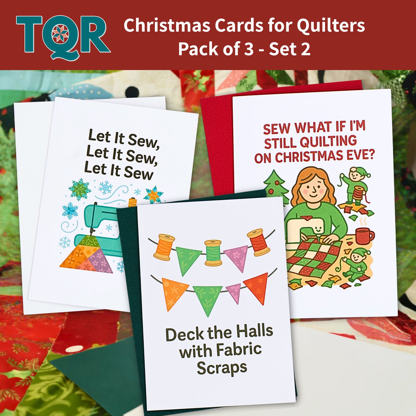 Christmas Cards for Quilters – Pack of 3 (Set 2) | Funny Quilting Holiday Cards