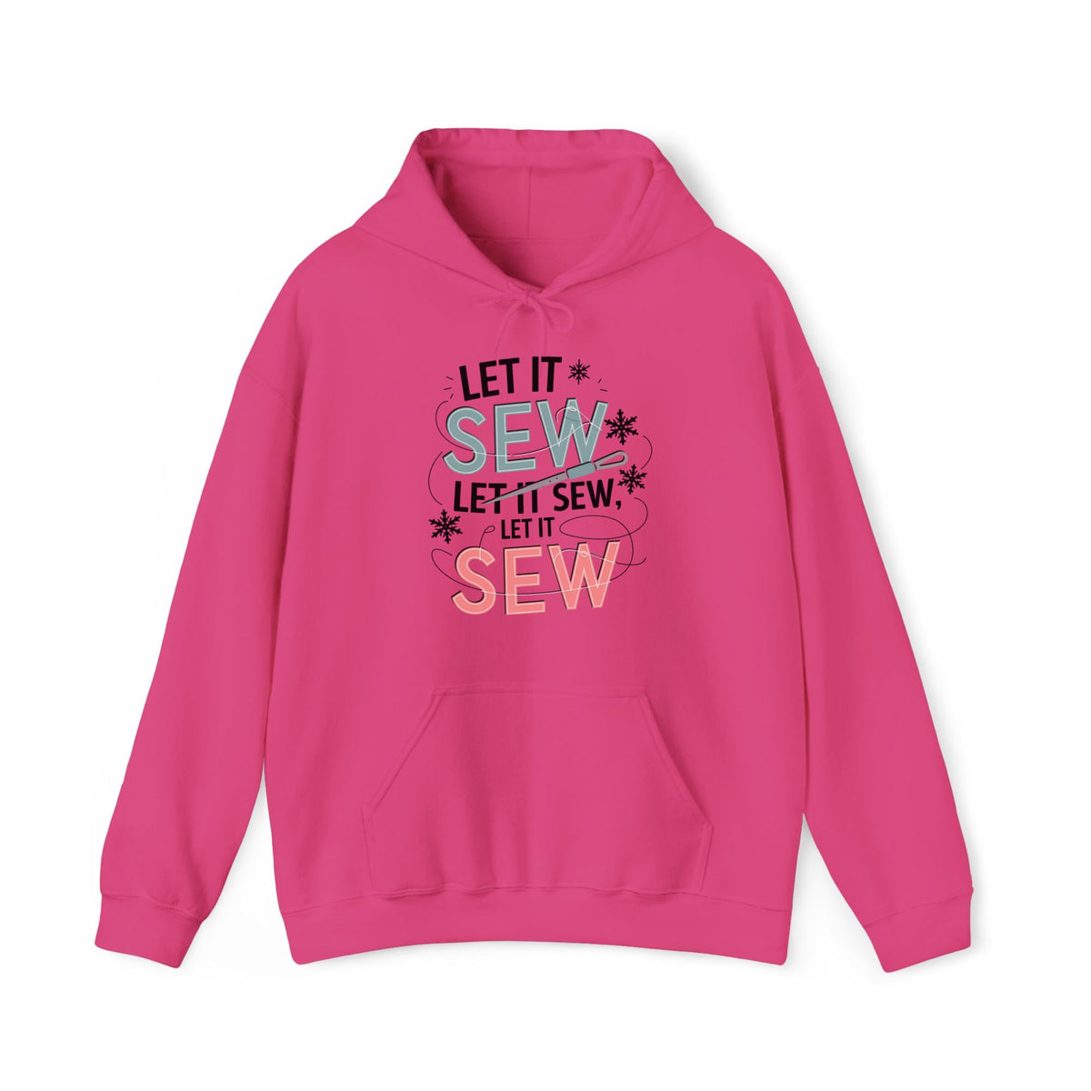 Quilter Gift: A Heliconia Hoodie with bold 'Let it Sew' text with needle and thread in a modern style