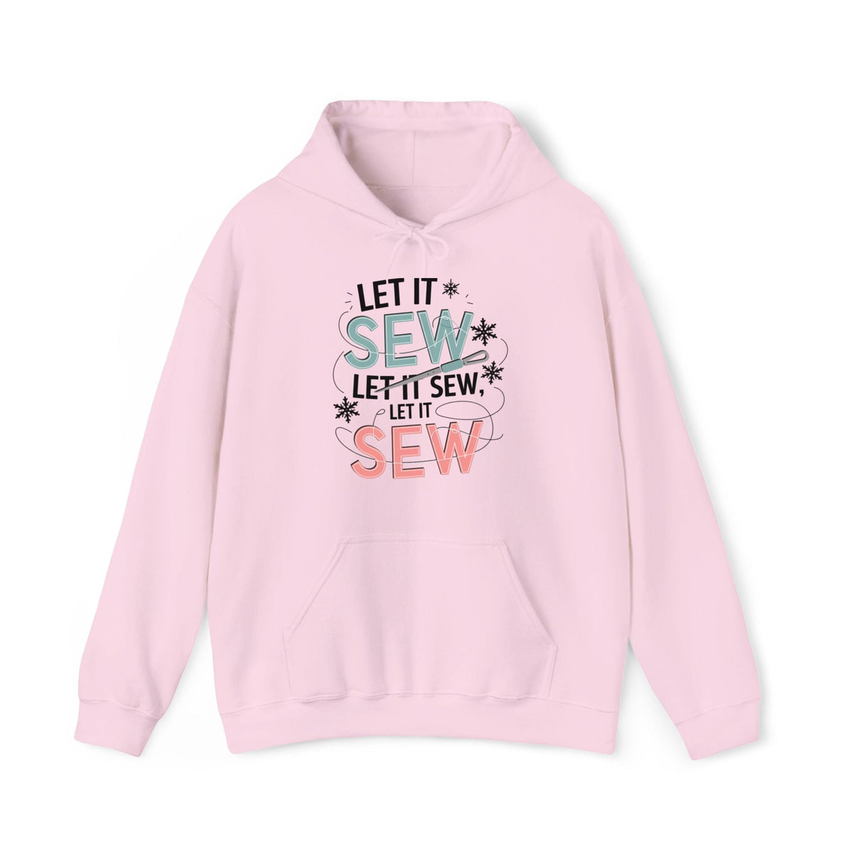 Quilter Gift: A Light Pink Hoodie with bold 'Let it Sew' text with needle and thread in a modern style