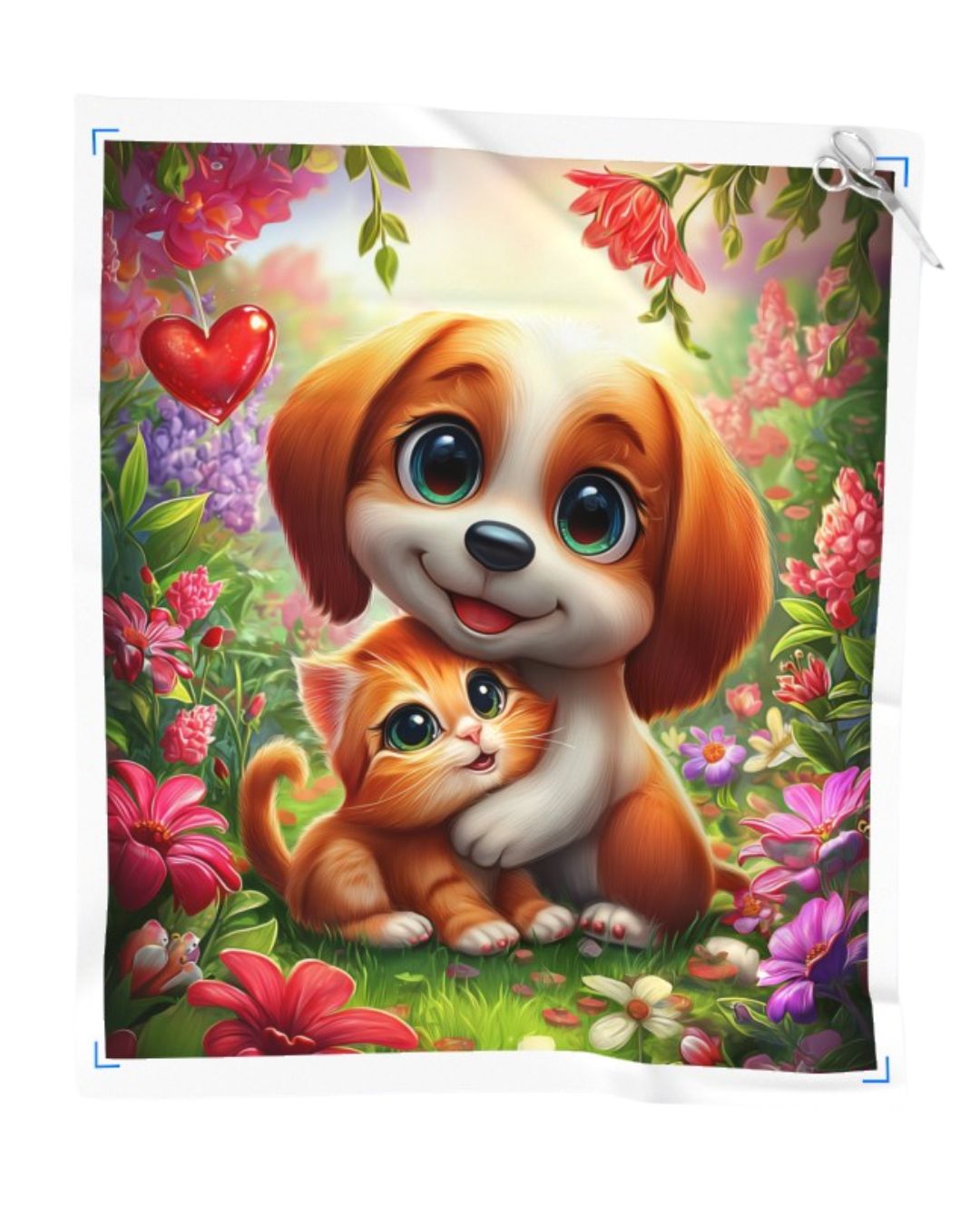 Puppy & Kitten in Bloom Fabric Panel – 1 Yard