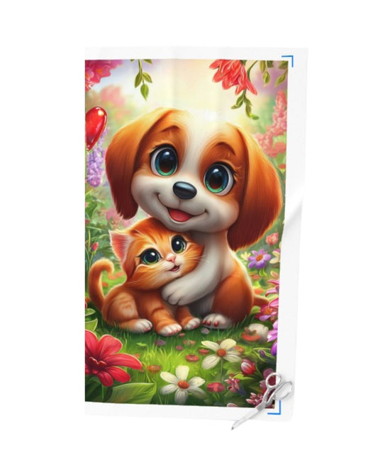 Puppy & Kitten in Bloom Fabric Panel – 1/2 Yard