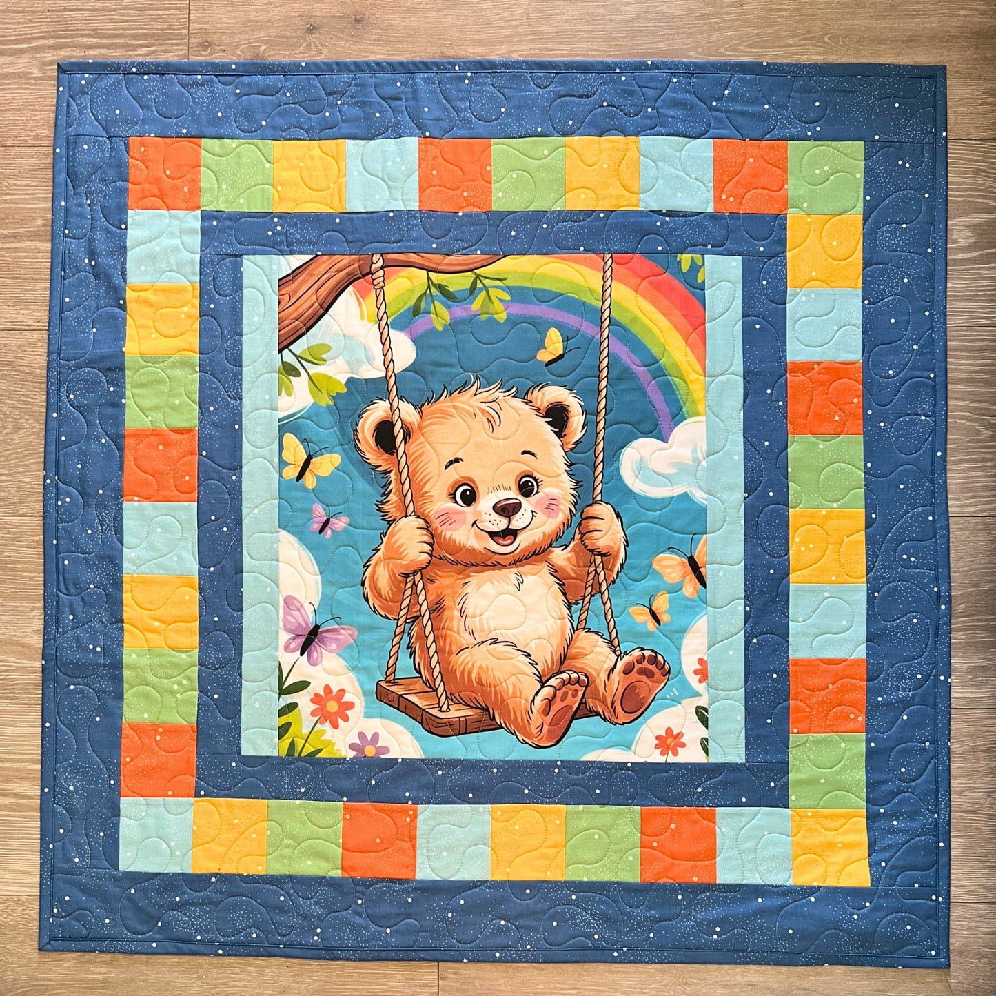 Rainbow Bear Baby Quilt Panel/Pattern and Quilt Kit