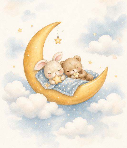 Moonlit Bunny & Bear Baby Quilt Panel + Pattern