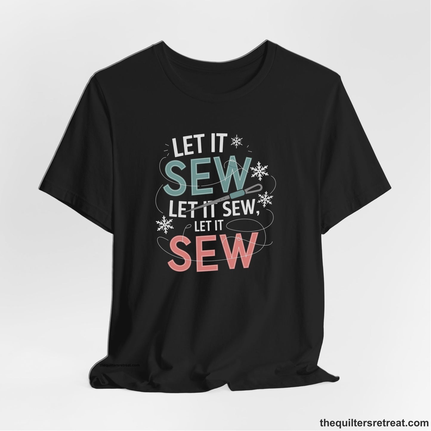 A Black Short Sleeve T-Shirt with a bold "SEW" text with needle and thread in a modern style