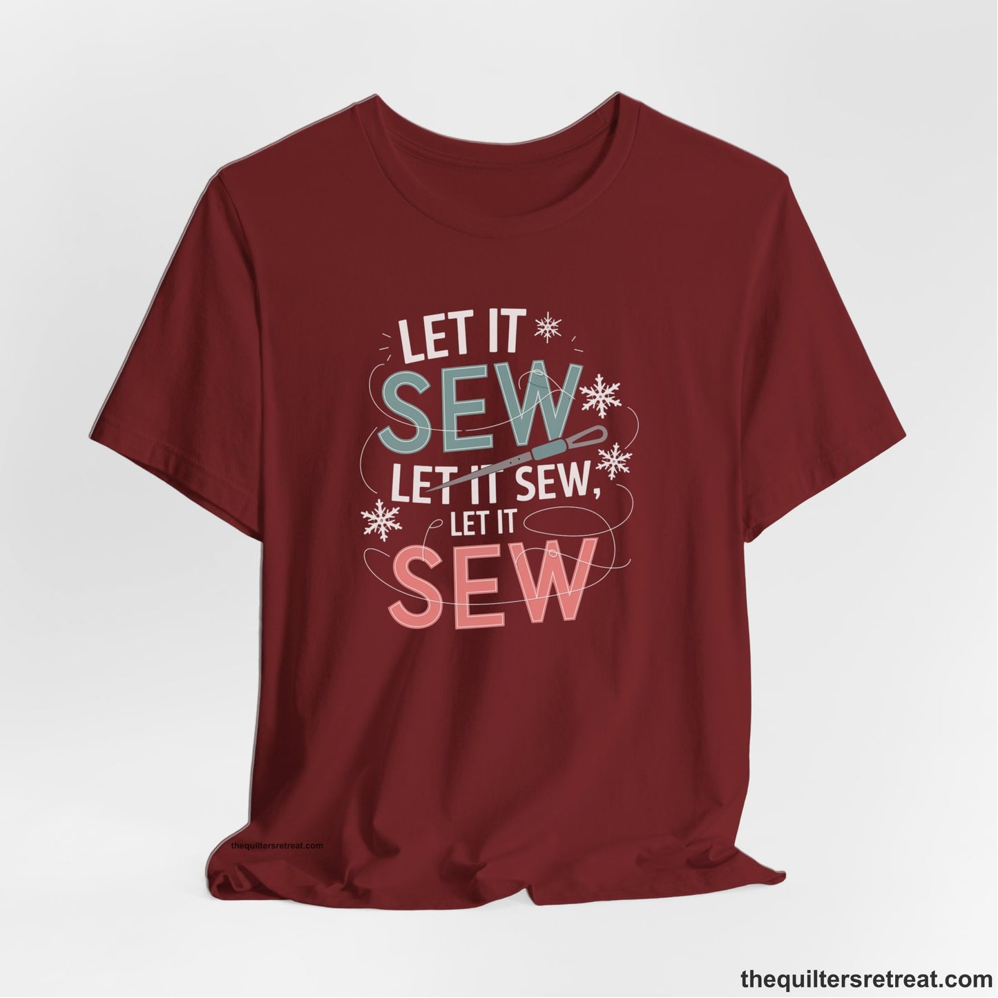A Cardinal Short Sleeve T-Shirt with a bold "SEW" text with needle and thread in a modern style