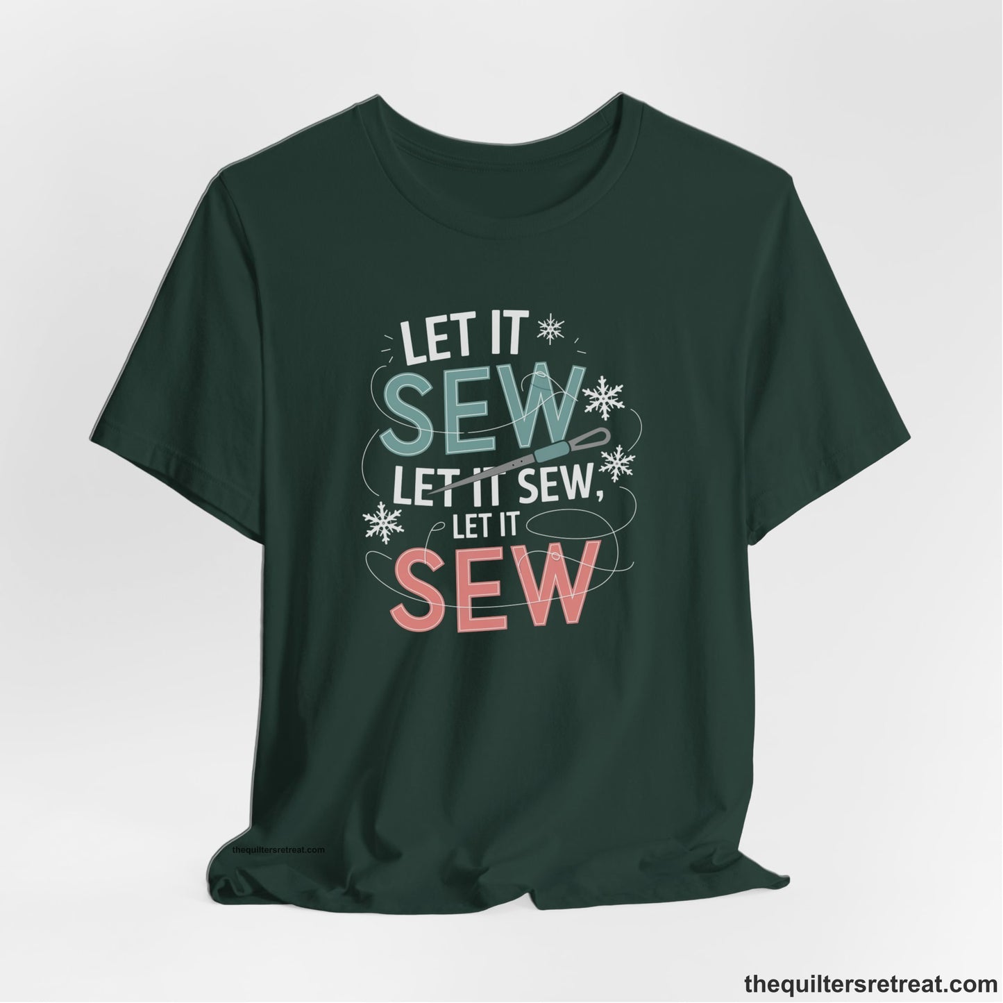 A Forest Short Sleeve T-Shirt with a bold "SEW" text with needle and thread in a modern style