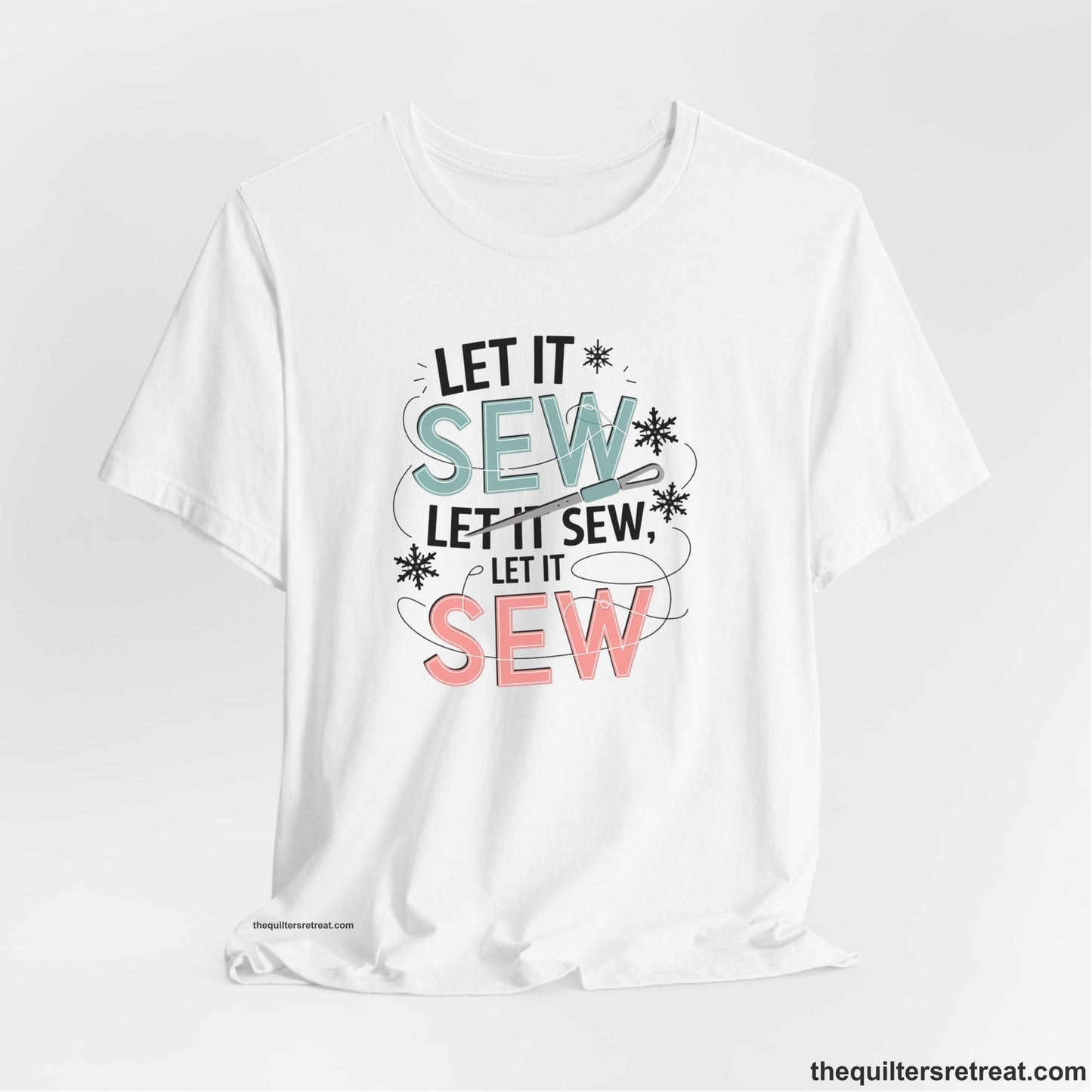 A White Short Sleeve T-Shirt with a bold "SEW" text with needle and thread in a modern style