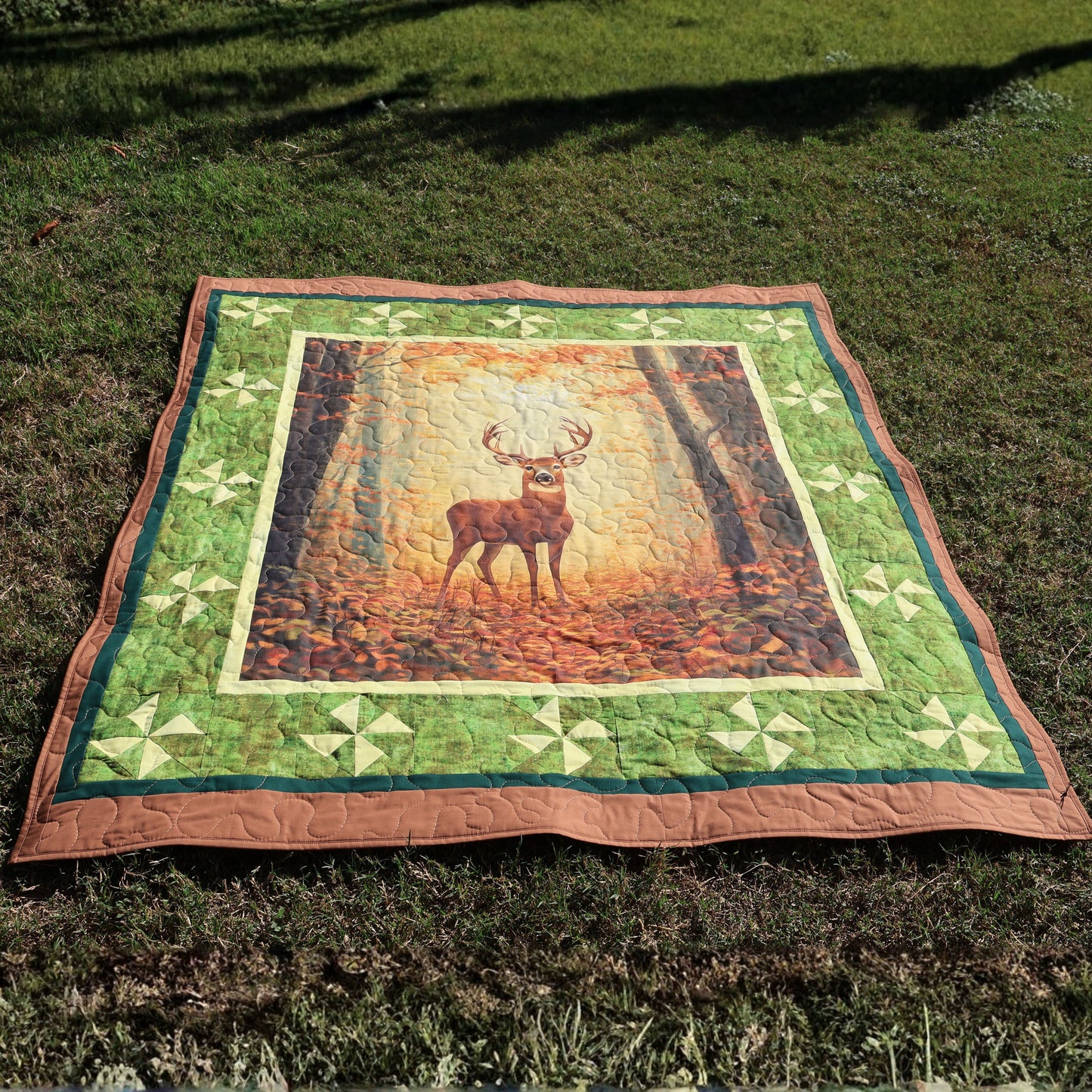 Autumn Deer Quilt Panel – Whimsical Fall Forest Design | 100% Cotton | 36" x 42"