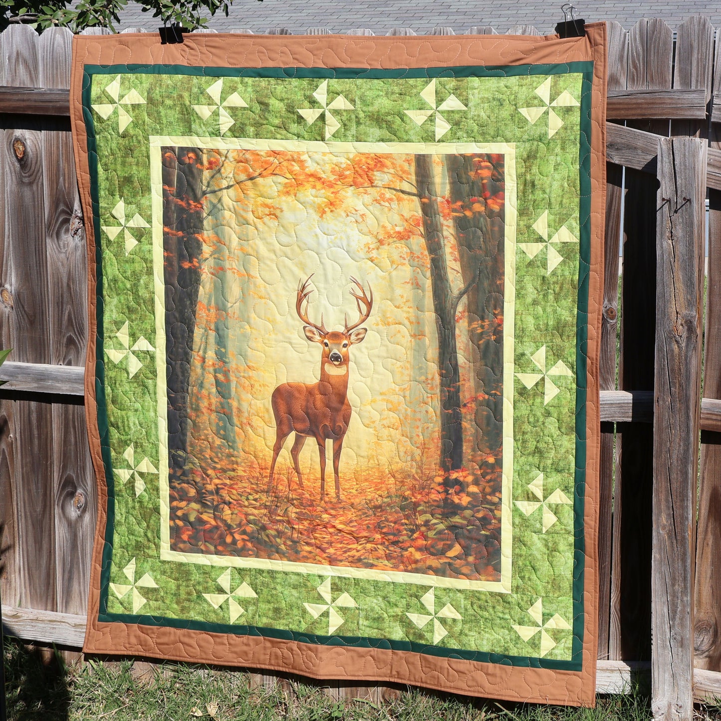 Autumn Deer Quilt Panel – Whimsical Fall Forest Design | 100% Cotton | 36" x 42"